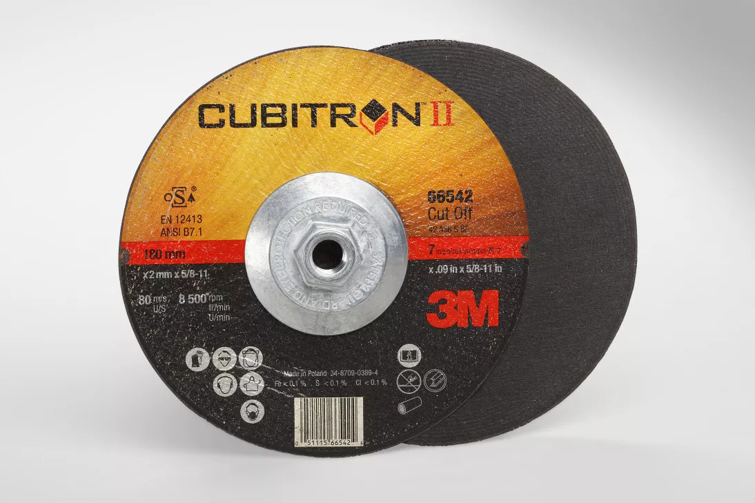 3M™ Cubitron™ II Cut-Off Wheel, 66542, T27 Quick Change, 7 in x .09 in x
5/8 in-11 in, 25/Inner, 50 ea/Case