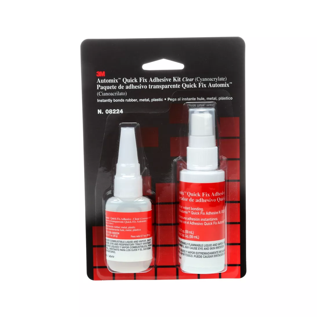 3M™ Quick Fix Adhesive Kit, 08224, 0.7 oz adhesive/2.0 oz accelerator
Bottles, 6 per case