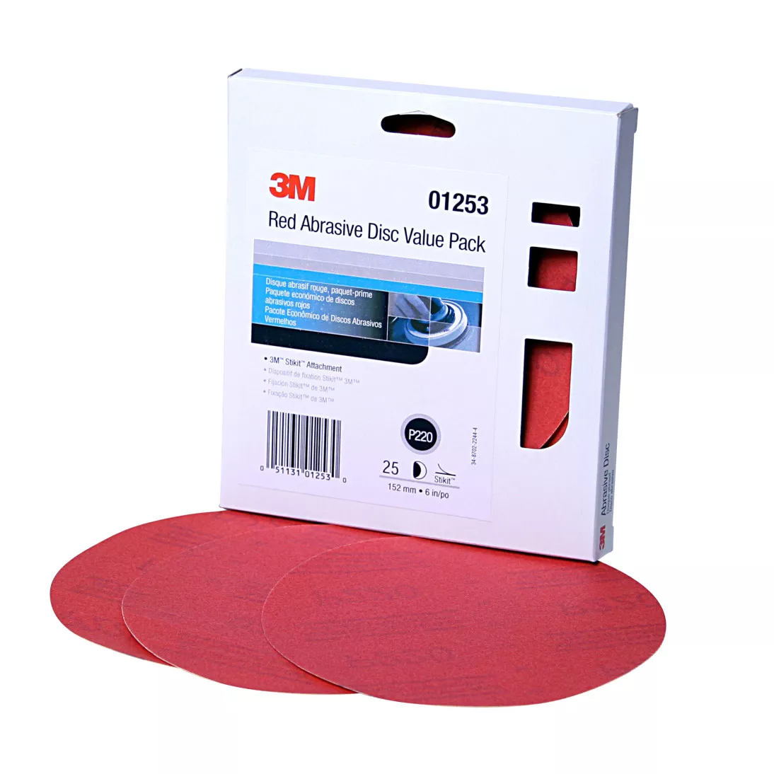 3M™ Red Abrasive Stikit™ Disc Value Pack, 01253, 6 in, P220 grade, 25
discs per carton, 4 cartons per case