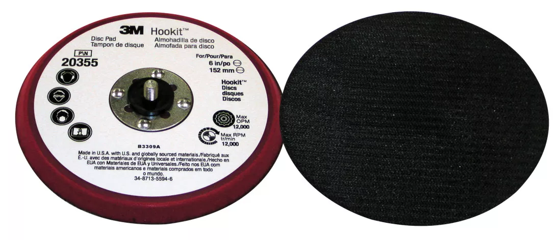 3M™ Hookit™ Low Profile Disc Pad 20355, 6 in x 3/8 in x 5/16-24
External, 10 ea/Case