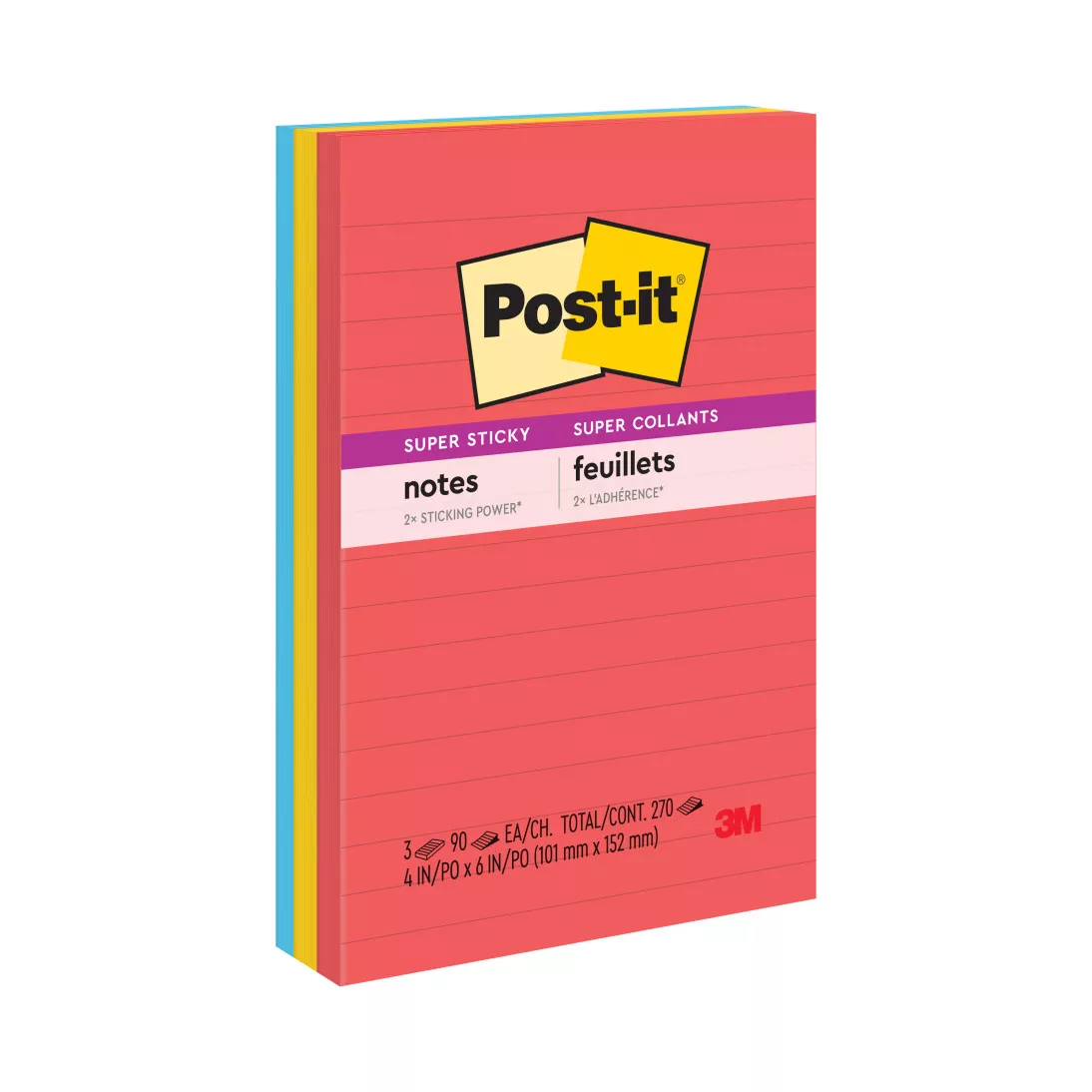 Post-it® Super Sticky Notes 660-3SSAN, 4 in x 6 in (101 mm x 152 mm)
Marrakesh Collection, Lined, 3 Pads/Pack
