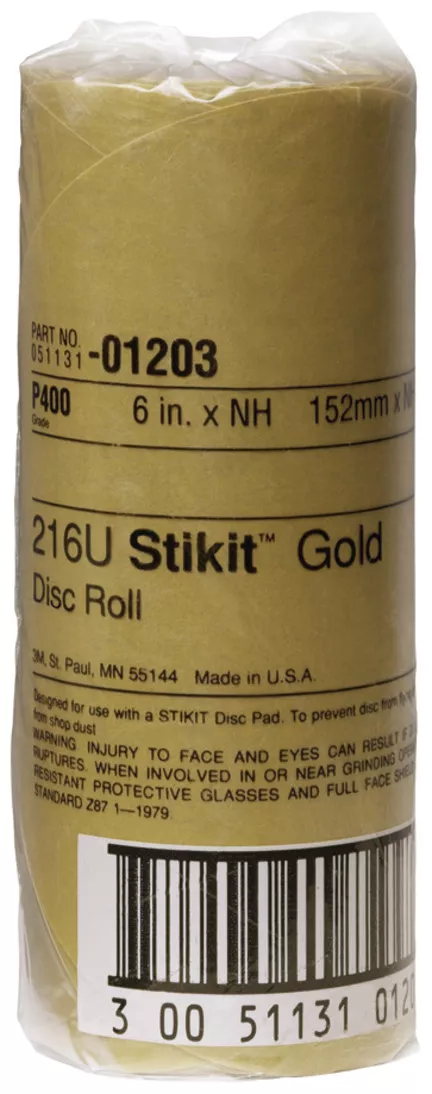 3M™ Stikit™ Gold Disc Roll, 01203, 6 in, P400, 75 discs per roll, 6
rolls per case