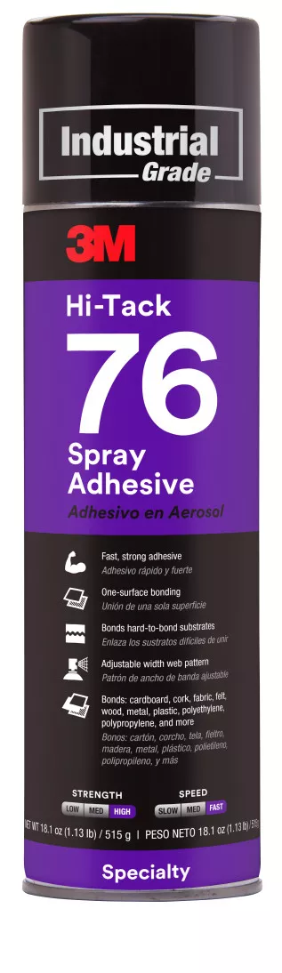 3M™ Hi-Tack Spray Adhesive 76, Clear, 24 fl oz Can (Net Wt 18.1 oz),
12/Case, NOT FOR SALE IN CA AND OTHER STATES