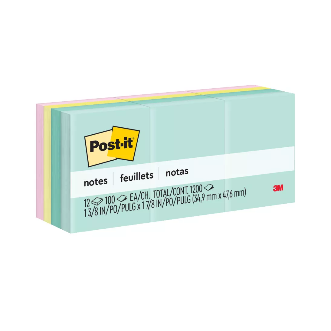 Post-it® Notes 653-AST, 1-3/8 in x 1 7/8 in (34,9 mm x 47,6 mm) Marseille colors