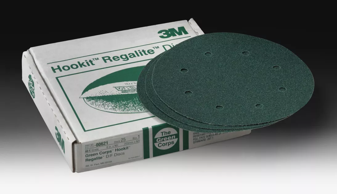 3M™ Green Corps™ Hookit™ Disc Dust Free, 00621, 8 in, 80, 25 discs per
carton, 5 cartons per case