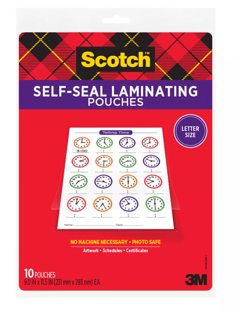 Scotch™ Self-Sealing Laminating Pouches LS854-10G, 9.0 in x 11.5 in x 0
in (231 mm x 293 mm)