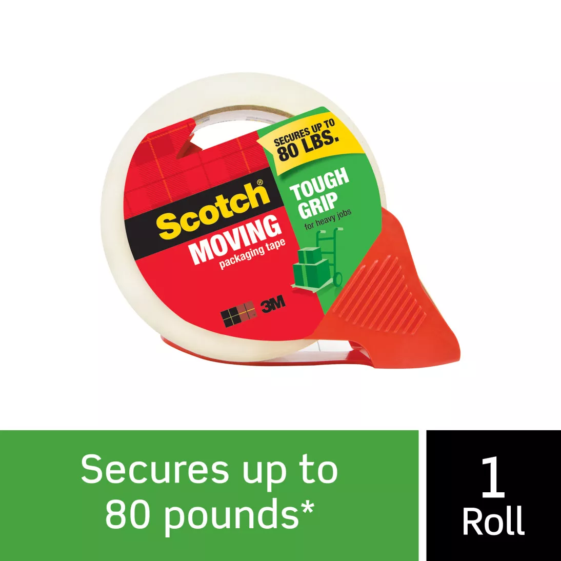 Scotch® Tough Grip Moving Packaging Tape, 1.88 in x 54.6 yd (48 mm x 50
m)