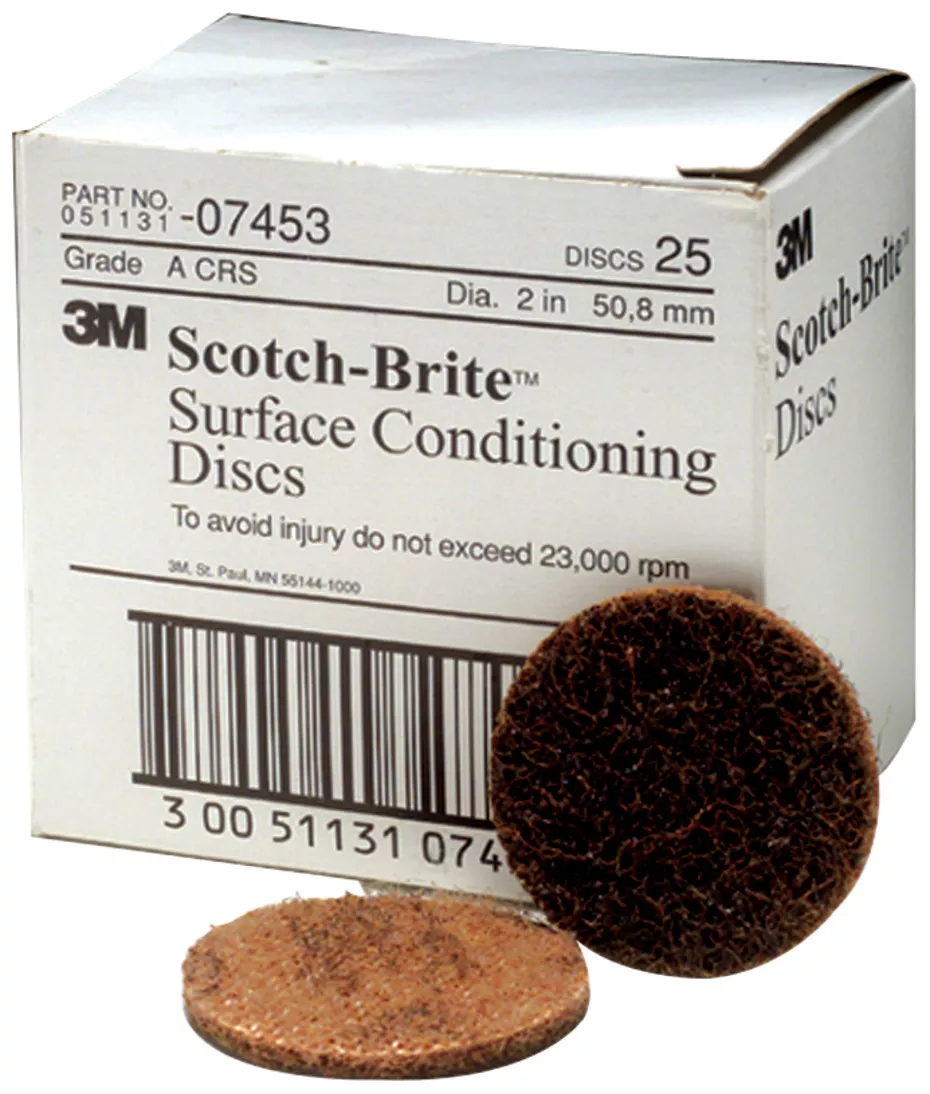 Scotch-Brite™ Surface Conditioning Disc, 07453, SC-DH, A/O Coarse, 2 in
x NH, 25/Carton, 4 Cartons/Case