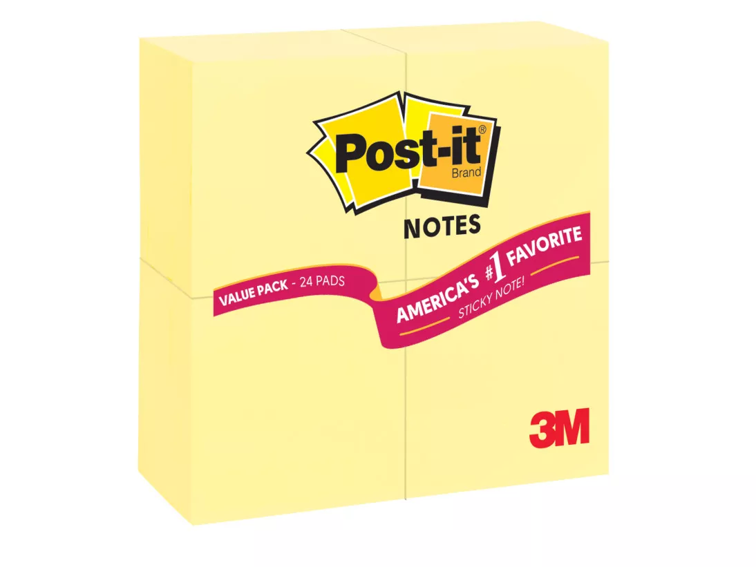 Post-it® Notes 654-24VAD-B, 3 in x 3 in (76 mm x 76 mm) Canary Yellow