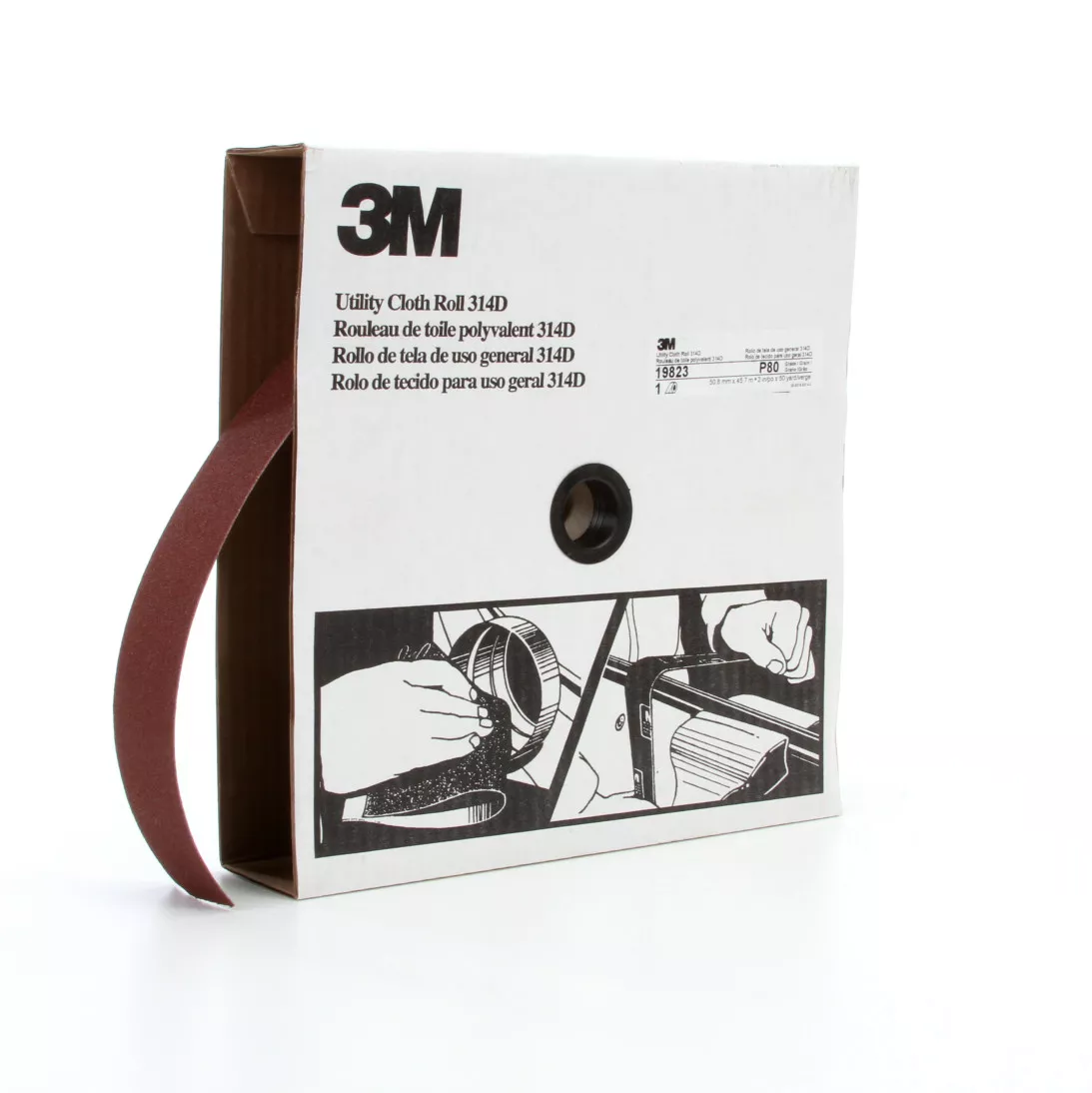 3M™ Utility Cloth Roll 314D, P80 J-weight, 2 in x 50 yd, 5 ea/Case