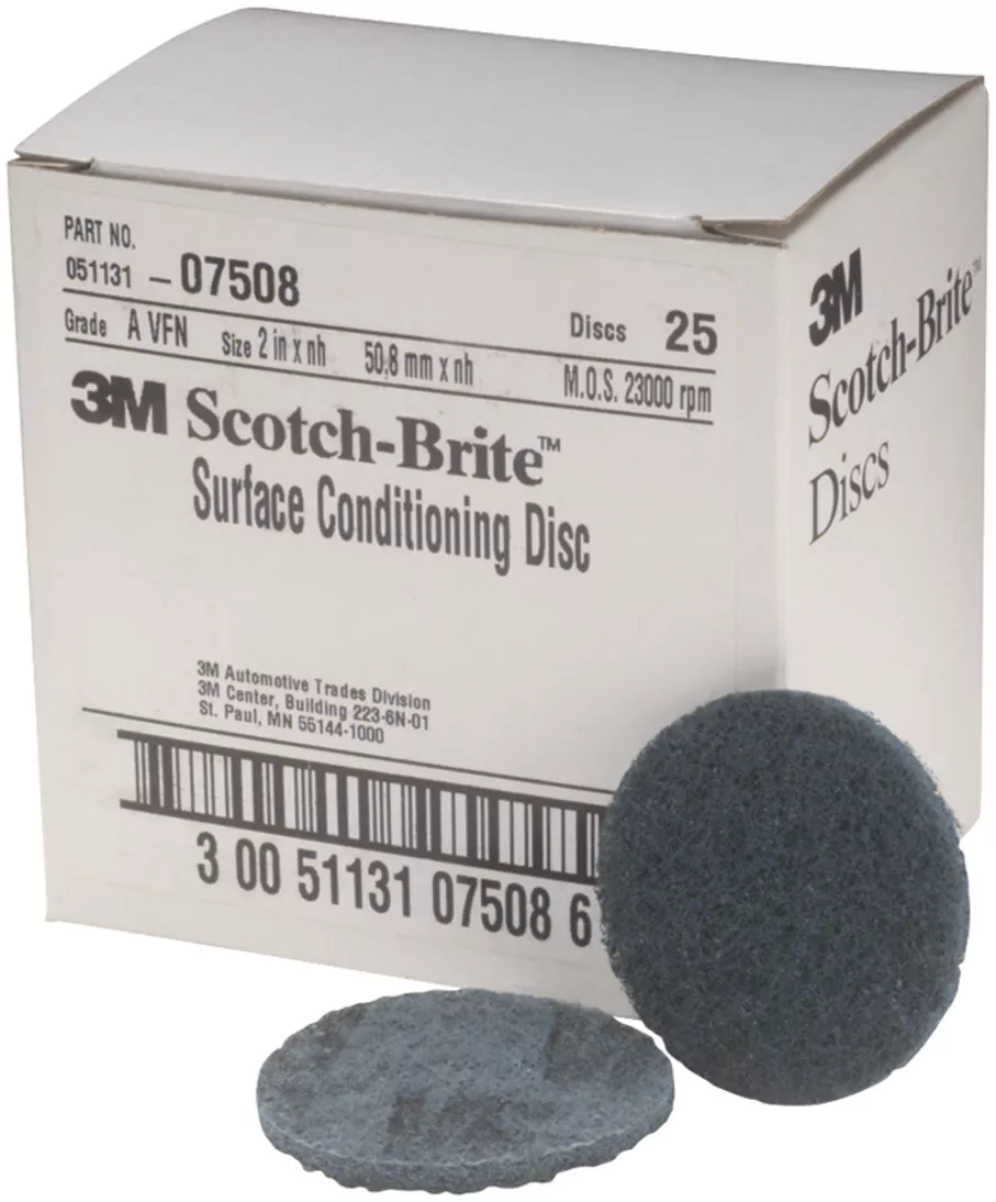 Scotch-Brite™ Surface Conditioning Disc, 07508, SC-DH, A/O Very Fine, 2
in x NH, 25/Carton, 4 Cartons/Case