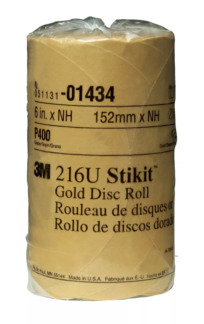 3M™ Stikit™ Gold Disc Roll, 01434, 6 in, P400, 175 discs per roll, 6
rolls per case