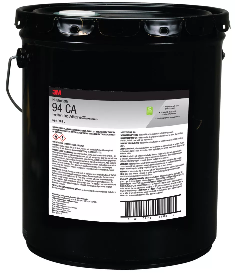 3M™ Hi-Strength Postforming 94 CA Fragrance Free Adhesive, Red, 5 Gallon
Drum (Pail)