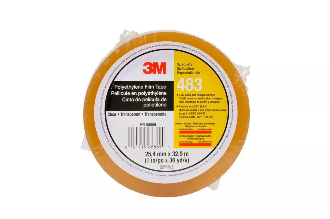 3M™ Polyethylene Tape 483, Transparent, 1 in x 36 yd, 5.0 mil, 36 rolls
per case, Individually Wrapped Conveniently Packaged