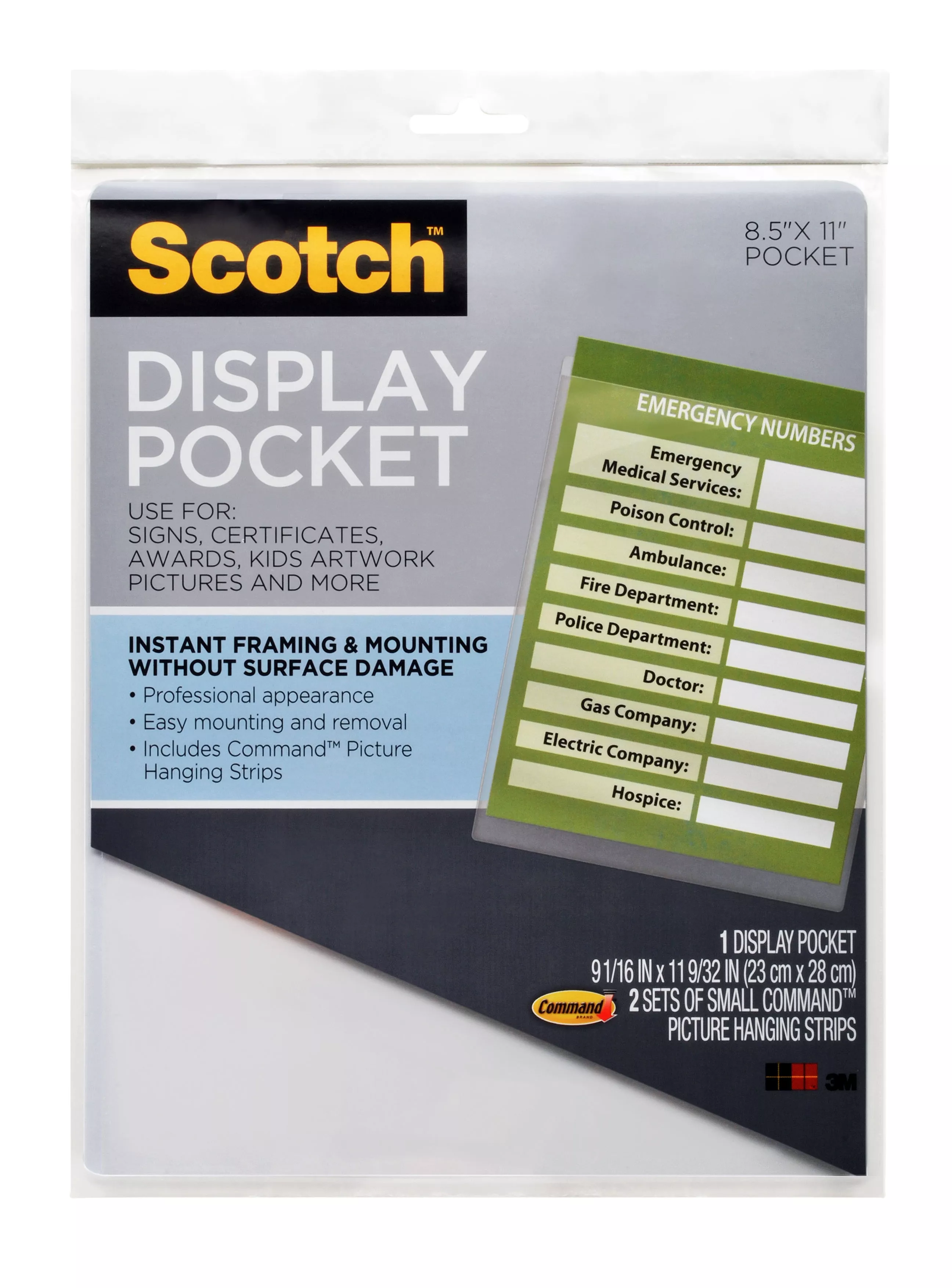 Scotch™ Display Pockets WL854C, 8.81 in x 11.2 in (22.3 cm x 28.4 cm)