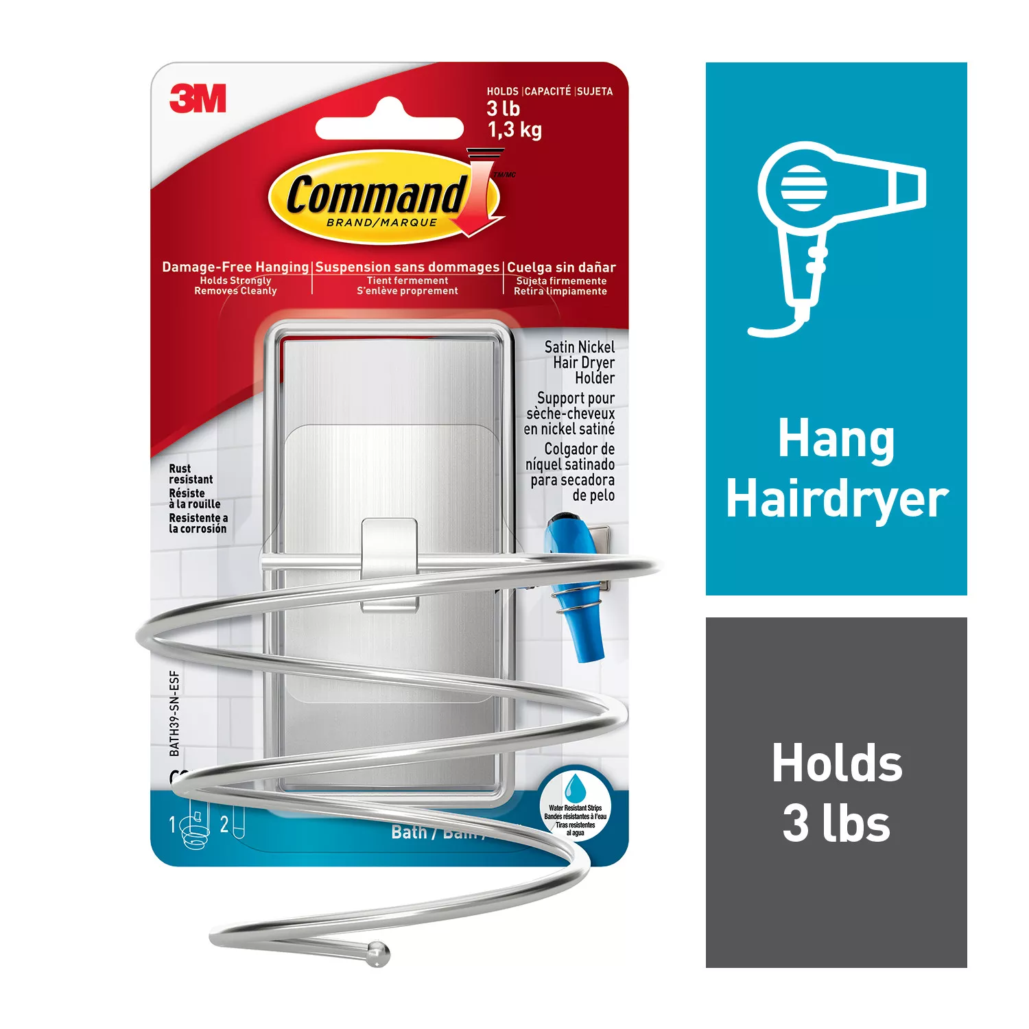 SKU 7100261226 | Command™ Hair Dryer Holder BATH39-SN-ESF