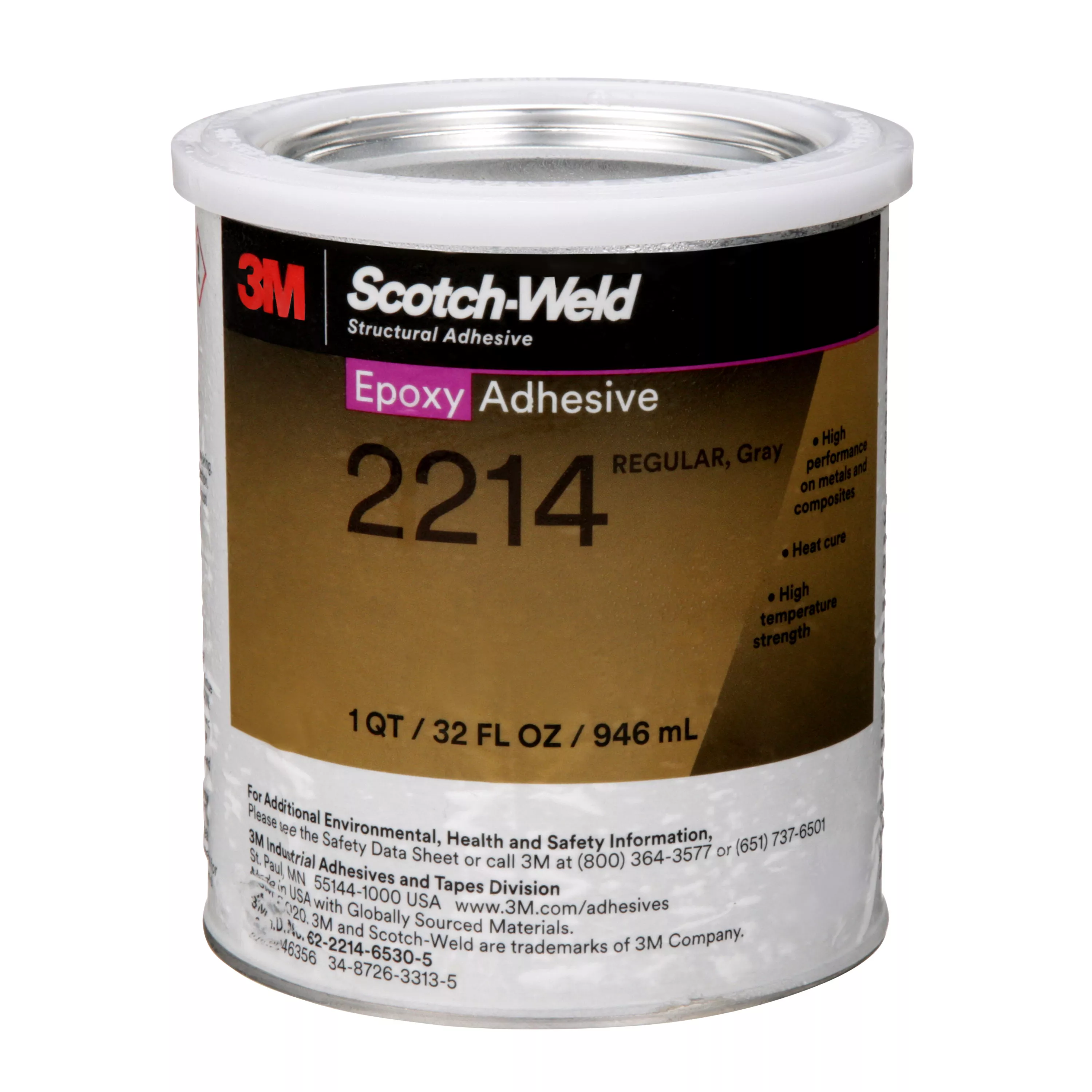3M™ Scotch-Weld™ Epoxy Adhesive 2214, Regular, Gray, 1 Quart, 2 Can/Case