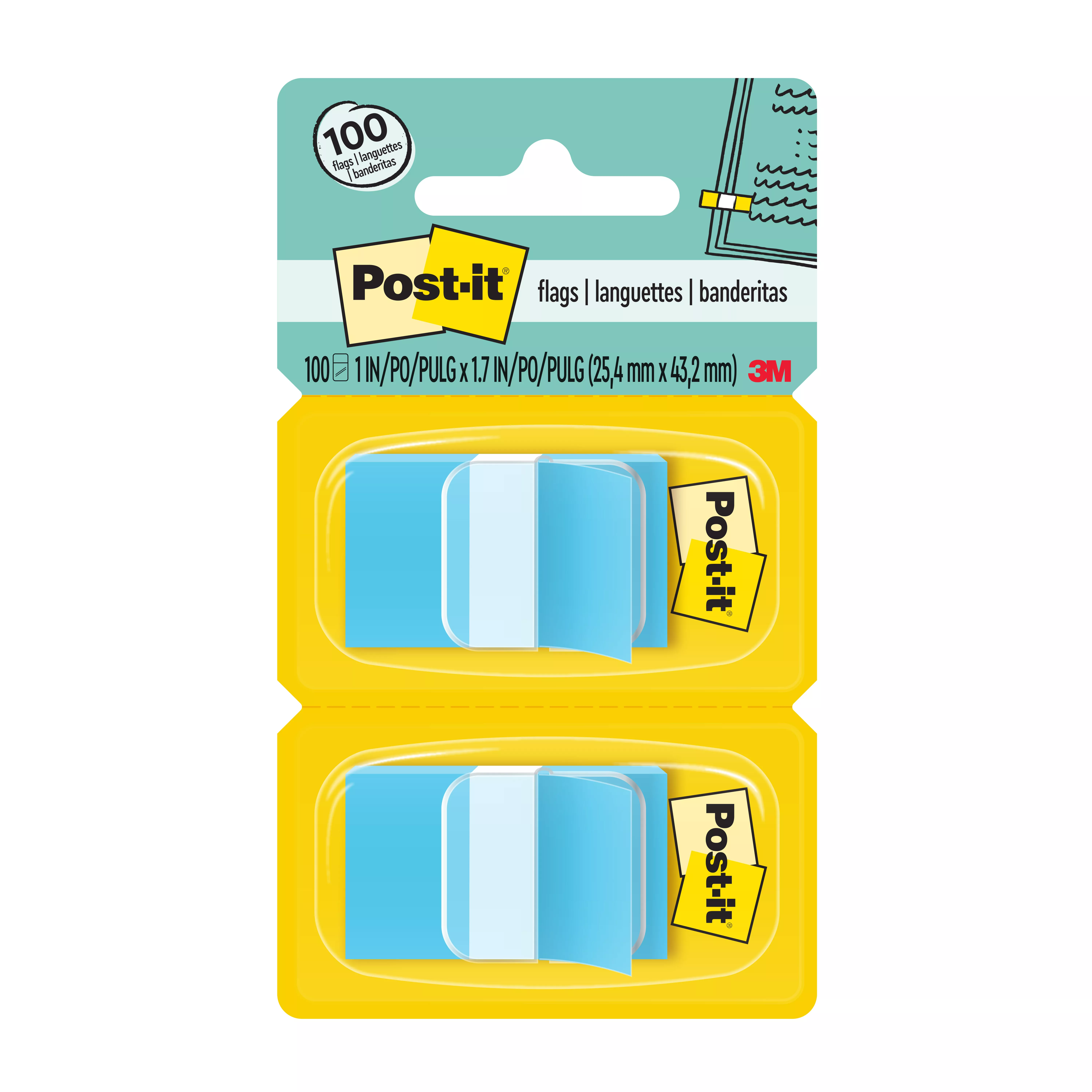 Post-it® Flags 680-BE2, 1 in. x 1.7 in. (2.54 cm x 4.31 cm) Blue, 2-pack