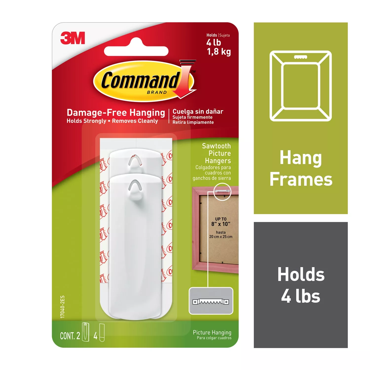Command™ Sawtooth Picture Hangers, 2 hangers, 4 strips 17040-2ES