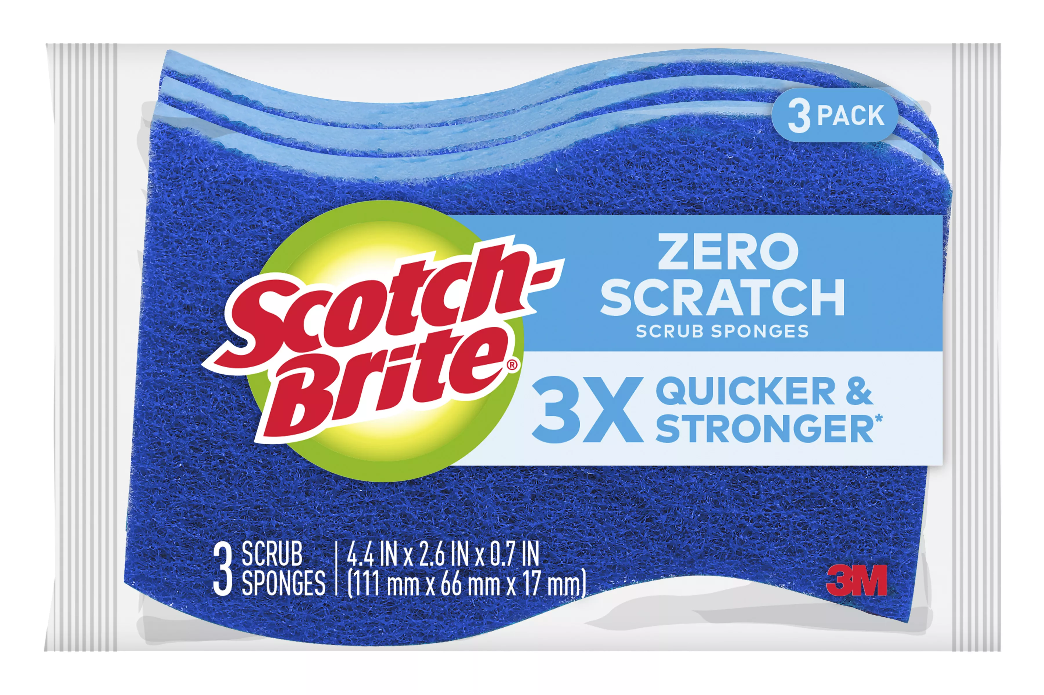 Scotch-Brite® Zero Scratch Scrub Sponge MP-3-8-D, 4.4 in x 2.6 in x 0.7 in (111 mm x 66 mm x 17 mm), 8/3