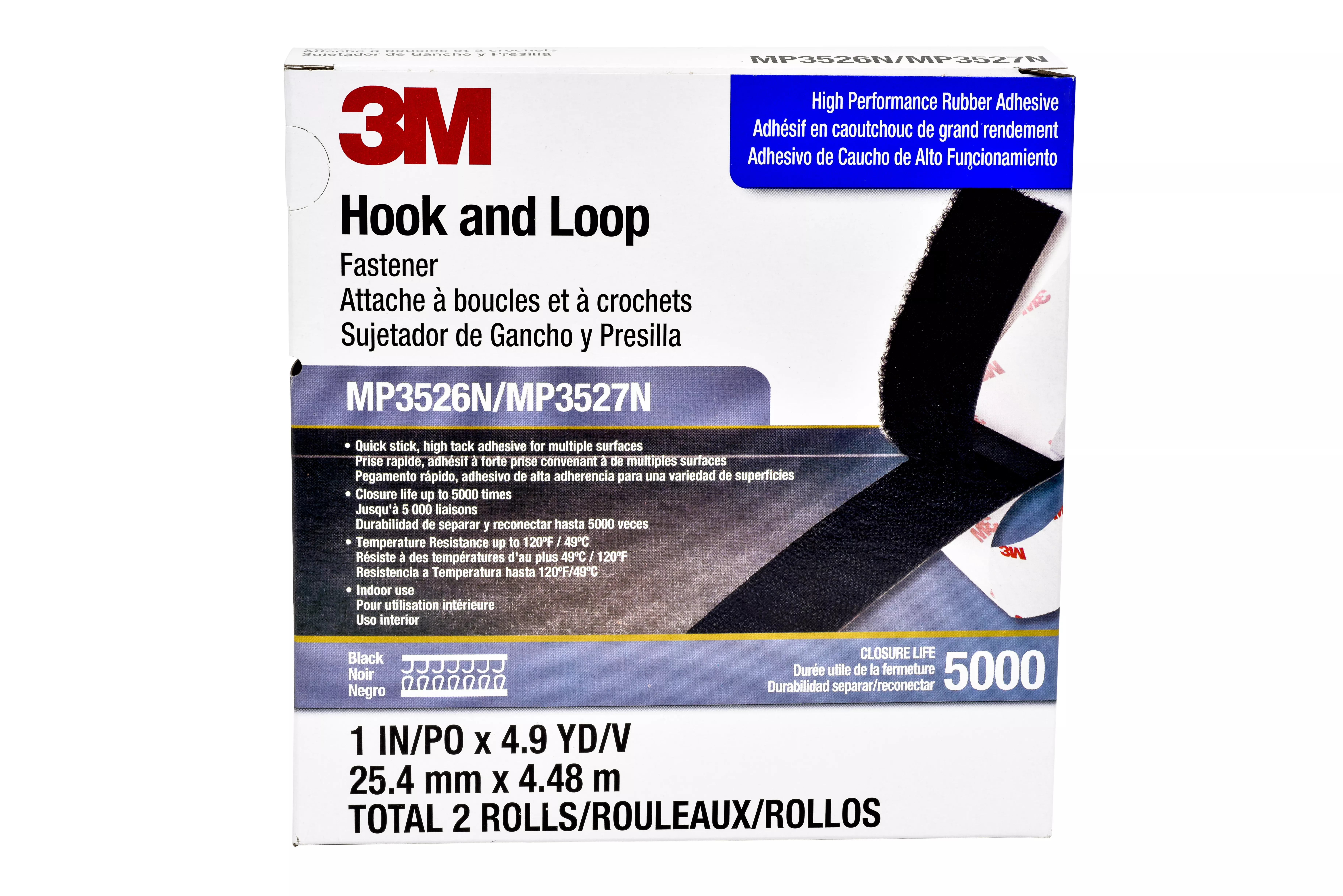 3M™ Hook and Loop Fastener MP3526N/MP3527N, Black, 1 in x 5 yd, 5
Pack/Case