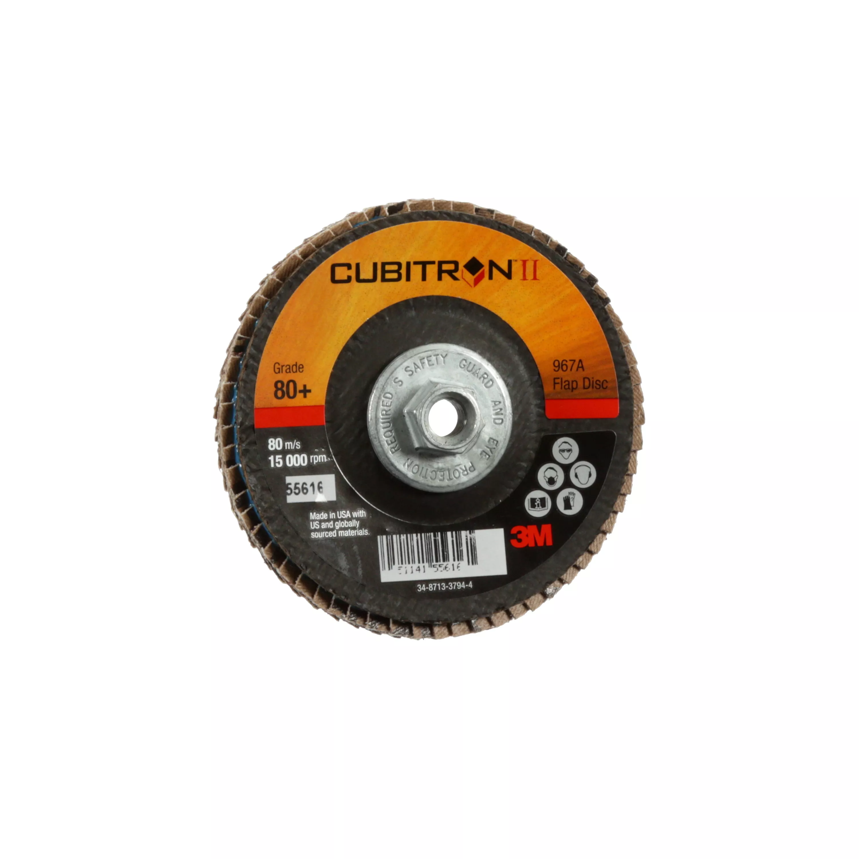 3M™ Cubitron™ II Flap Disc 967A, 80+, T29 Quick Change, 4 in x 3/8
