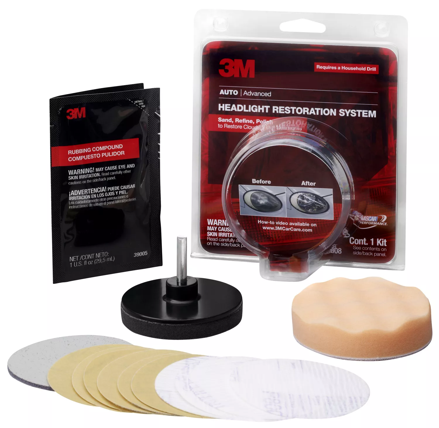 3M™ Headlight Lens Restoration System, 39008, 4 per case