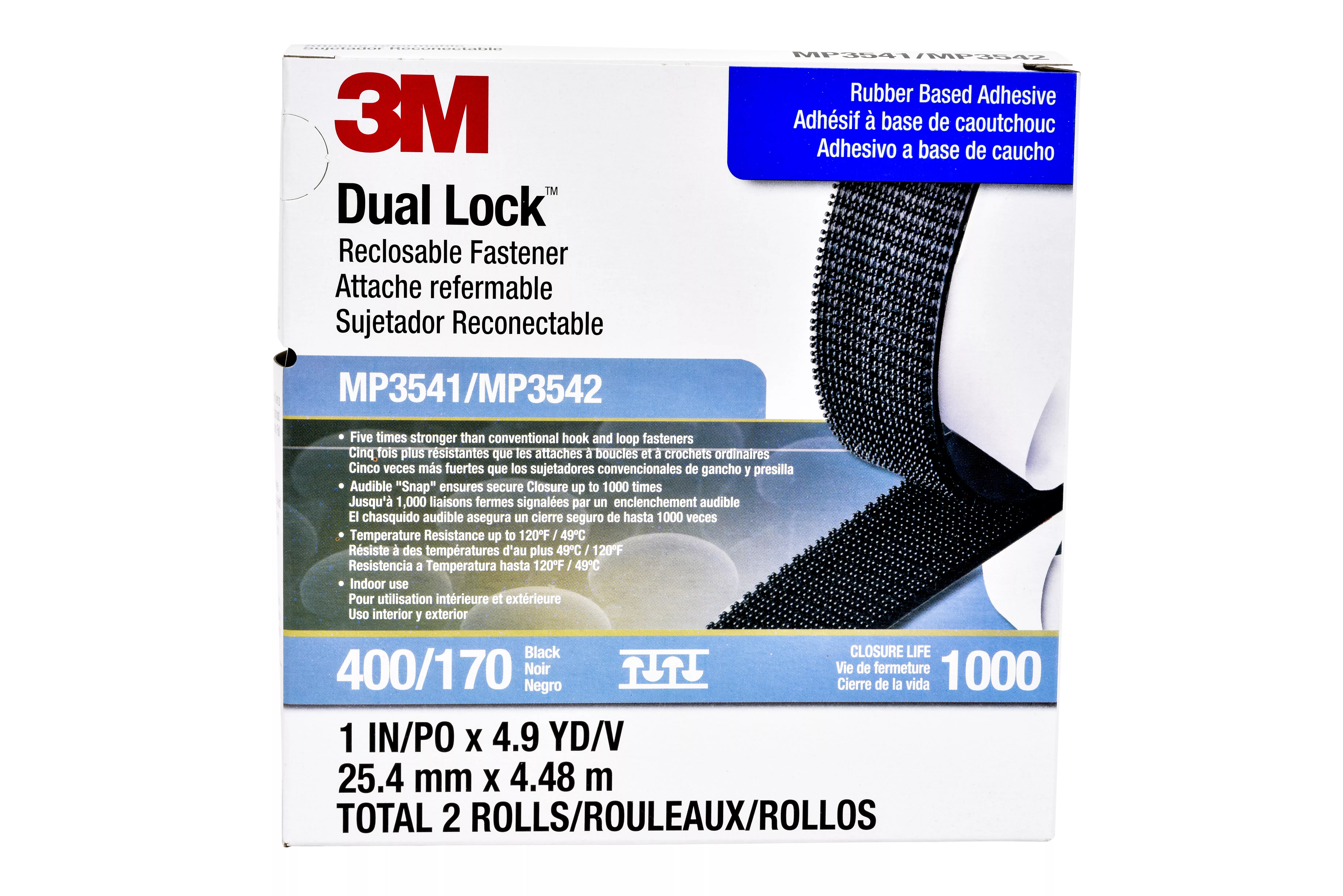 3M™ Dual Lock™ Reclosable Fastener MP3541/MP3542, Black, 1 in x 5 yd,
Type 400/170, 5 Pack/Case