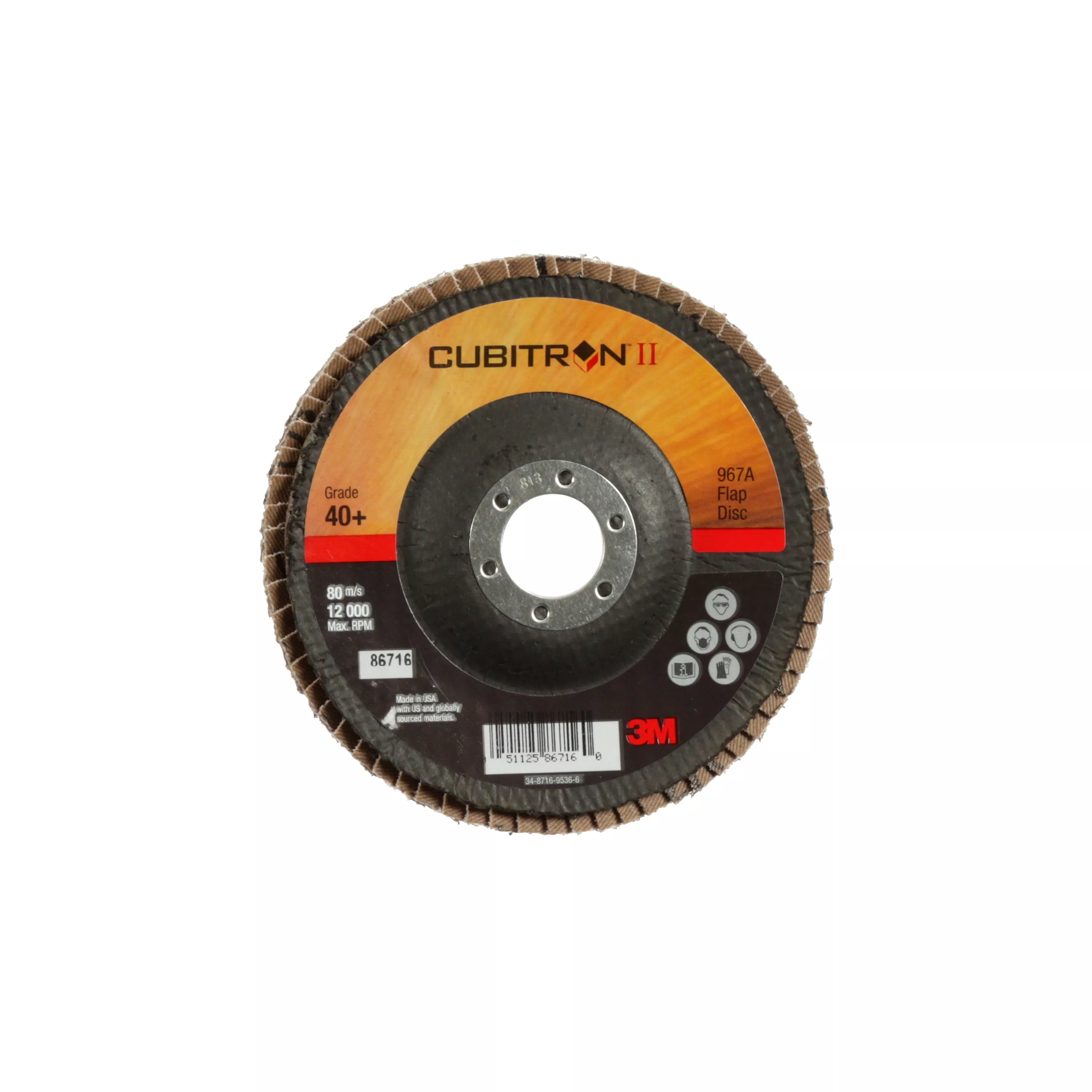 3M™ Cubitron™ II Flap Disc 967A, 40+, T29, 5 in x 7/8 in, 10 ea/Case