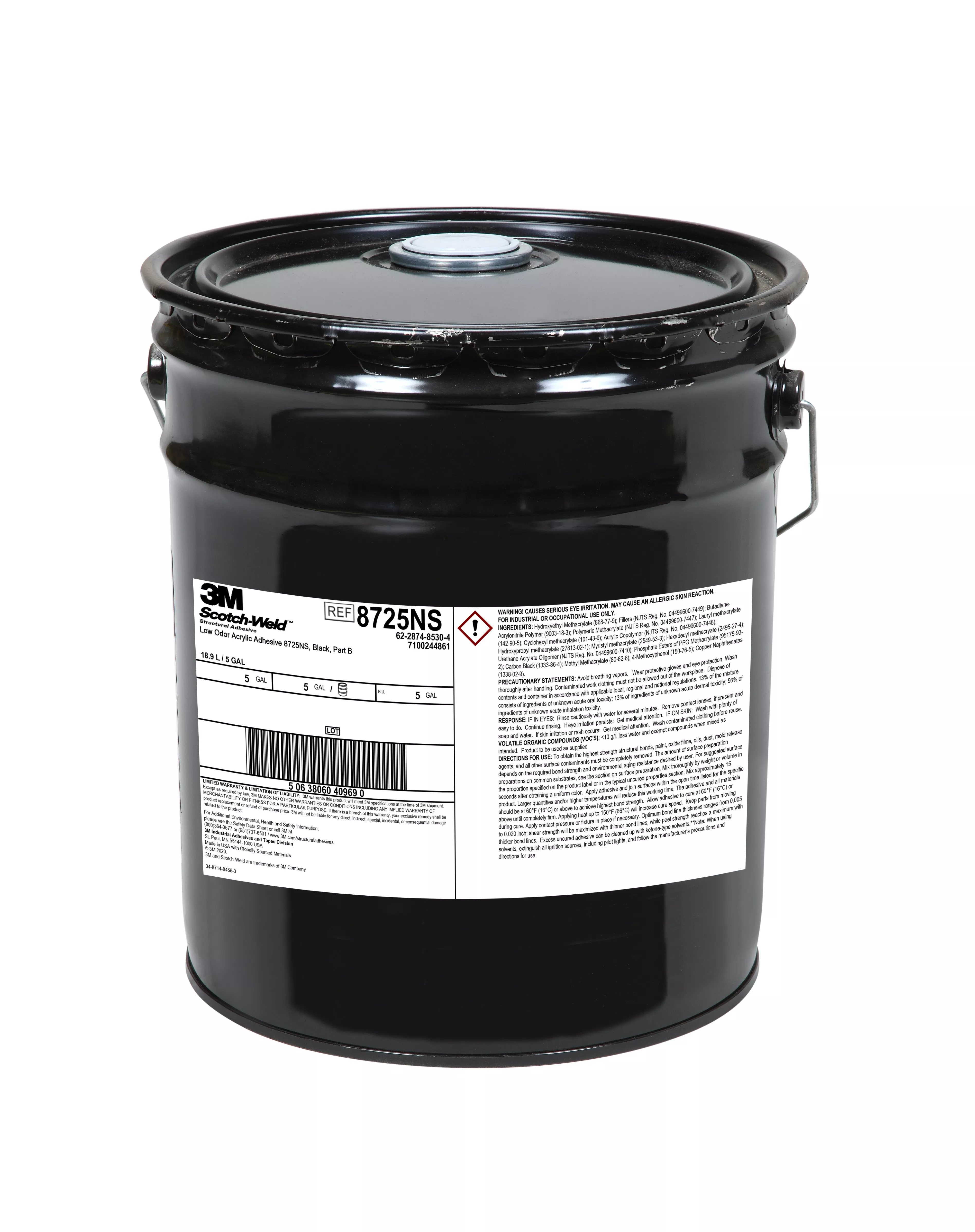 3M™ Scotch-Weld™ Low Odor Acrylic Adhesive 8725NS, Black, Part B, 5
Gallon (Pail), Drum