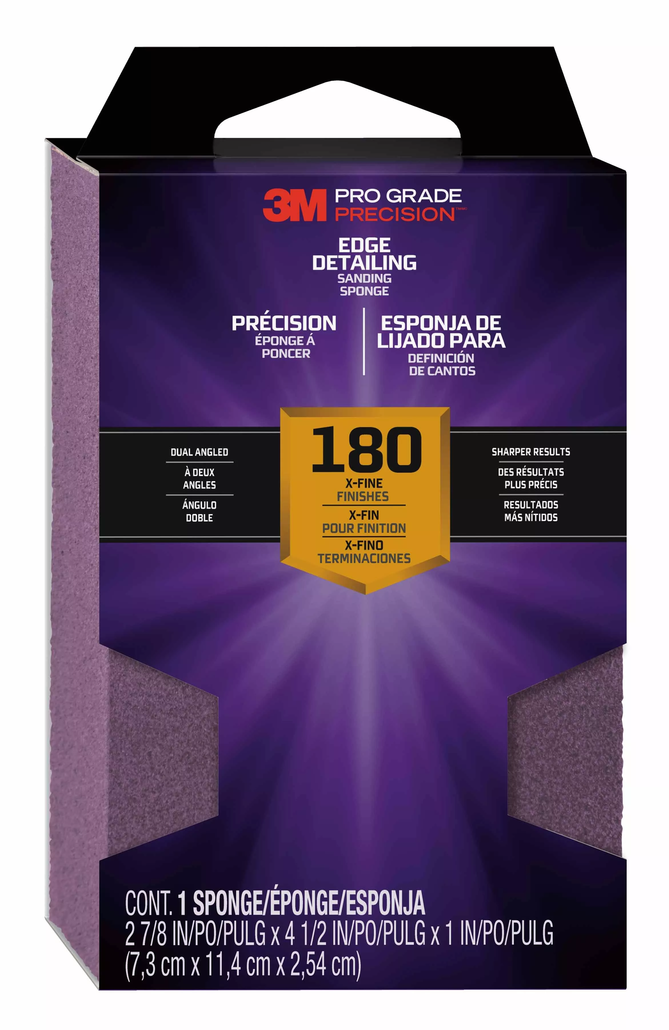 3M™ Pro Grade Precision™ Edge Detailing Dual Angle Sanding Sponge,
24302TRIP-XFDA, 2 7/8 in x 4.5 in x 1 in, X-Fine, 12/cs