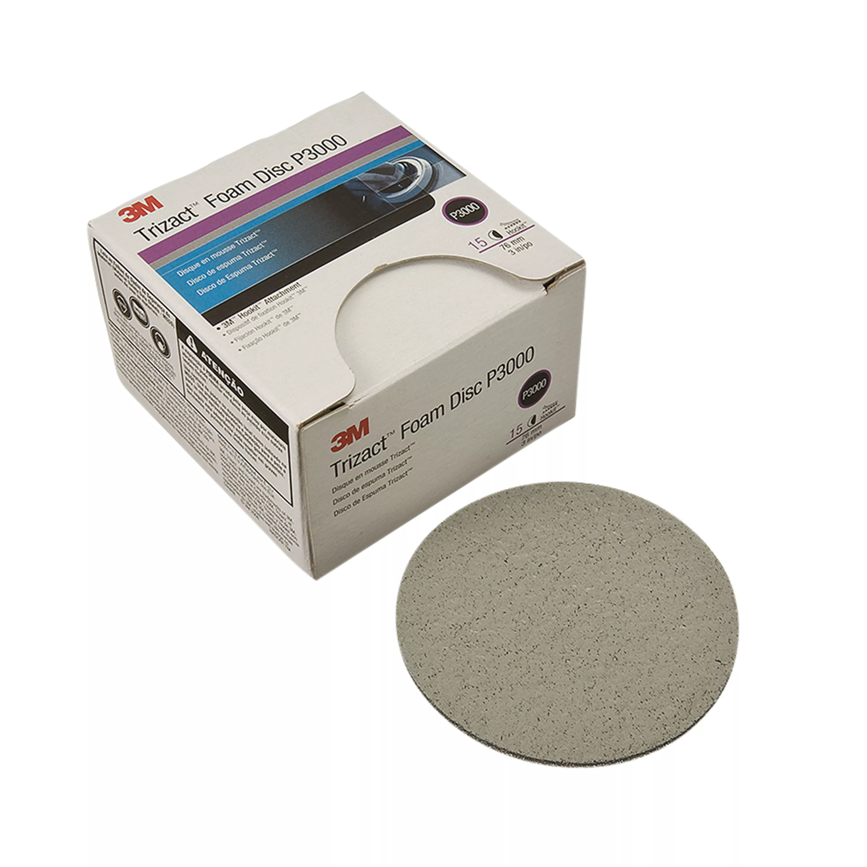 3M™ Trizact™ Hookit™ Foam Disc 02087, 3 in, P3000, 15 Discs/Carton,
4 Cartons/Case