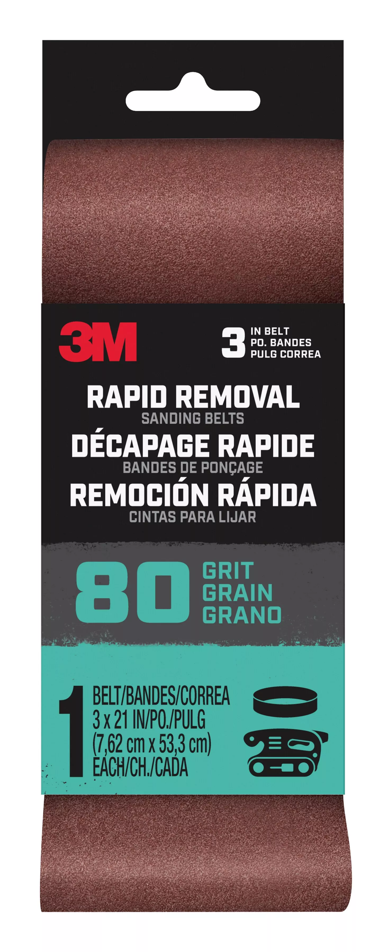 3M™ Rapid Removal 3 x 21 inch Power Sanding Belt, 80 grit,
Belt3x211pk80, 1 pk, 10/case