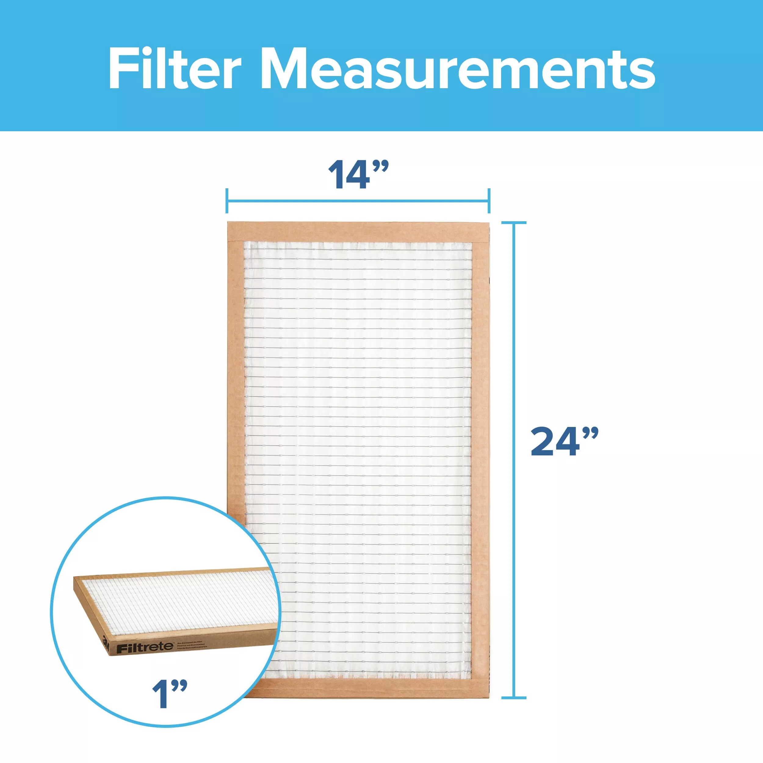 Filtrete™ Basic Pleated Air Filter, FBA23CI-3PK-2, 14 in x 24 in x 1 in
(35,5 cm x 60,9 cm x 2,5 cm)