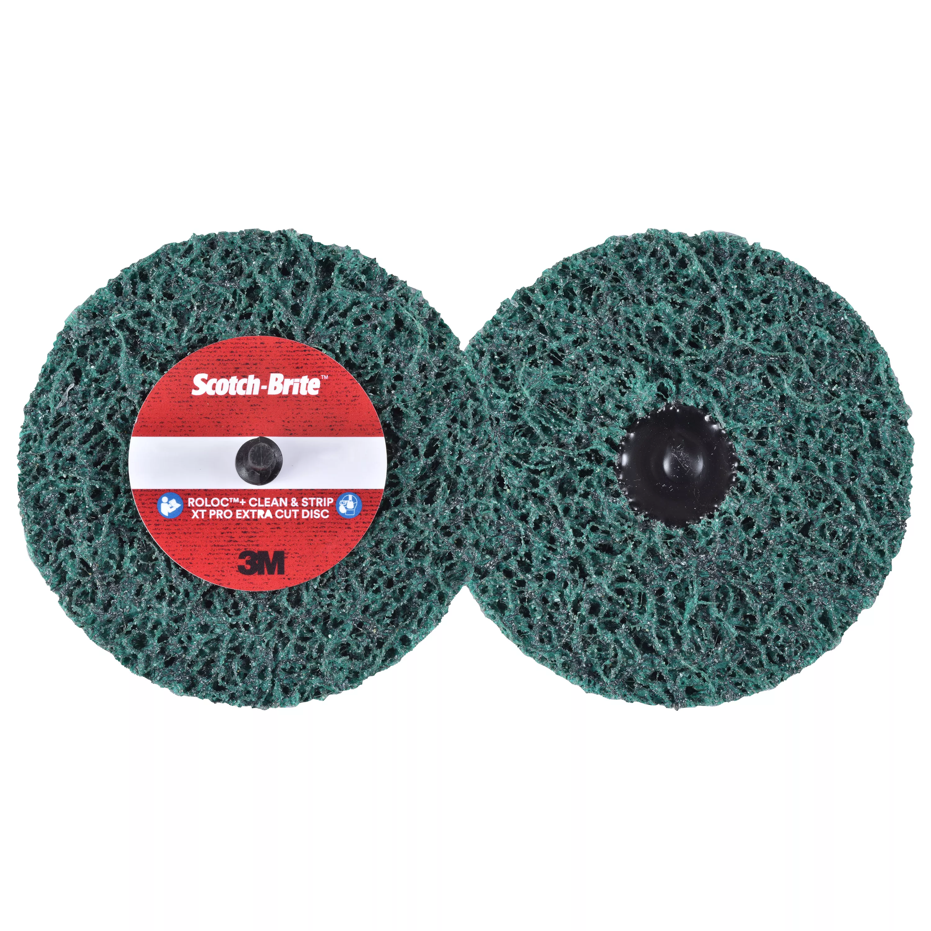 Scotch-Brite™ Roloc™+ Clean and Strip XT Pro Extra Cut Disc, XC-DR+, A/O Extra Coarse, TR+, Green, 4 in x 1 in, 2 Ply, 10 ea/Case