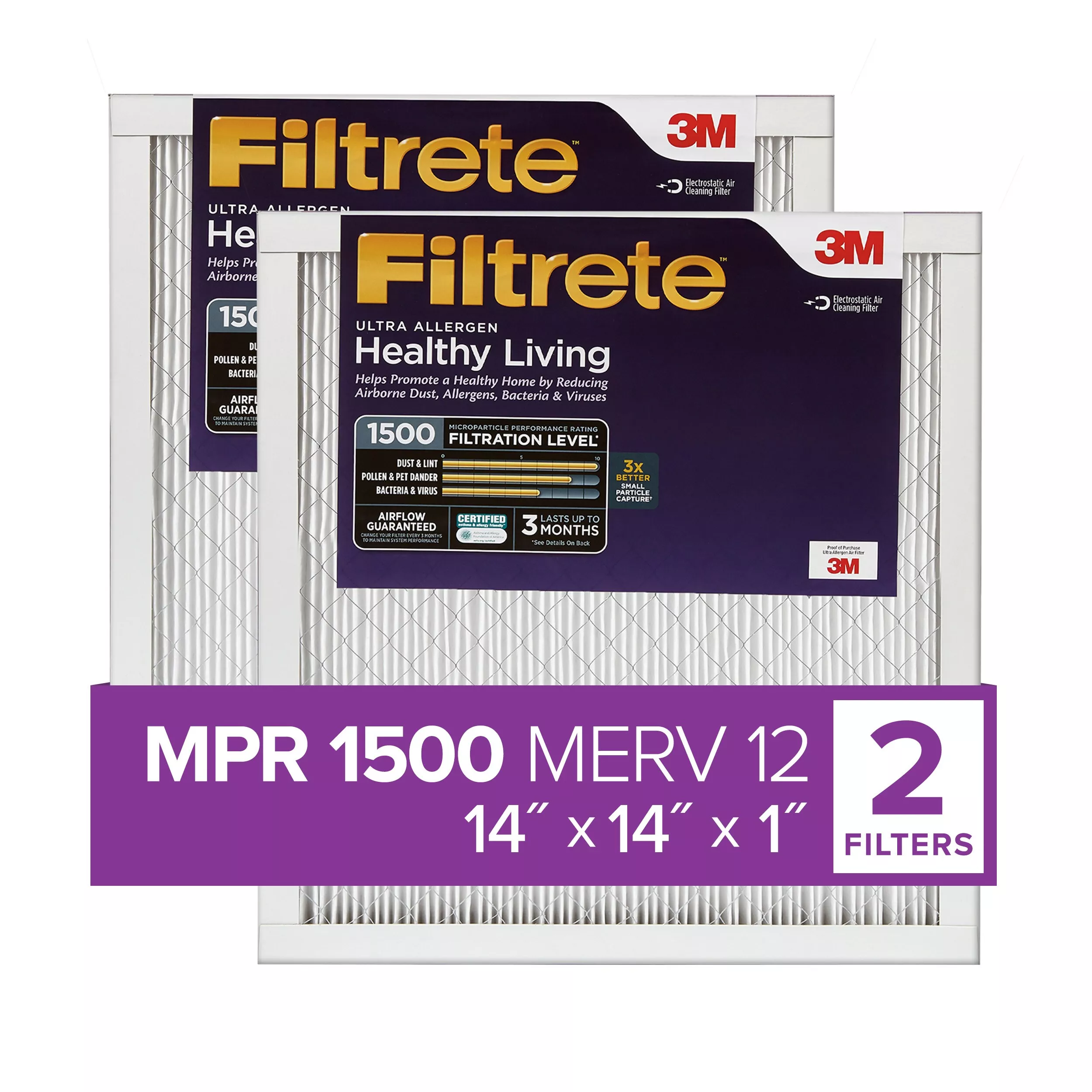 Filtrete™ Ultra Allergen Reduction Filter UR11-2PK-1E, 14 in x 14 in x 1 in (35.5 cm x 35.5 cm x 2.5 cm)