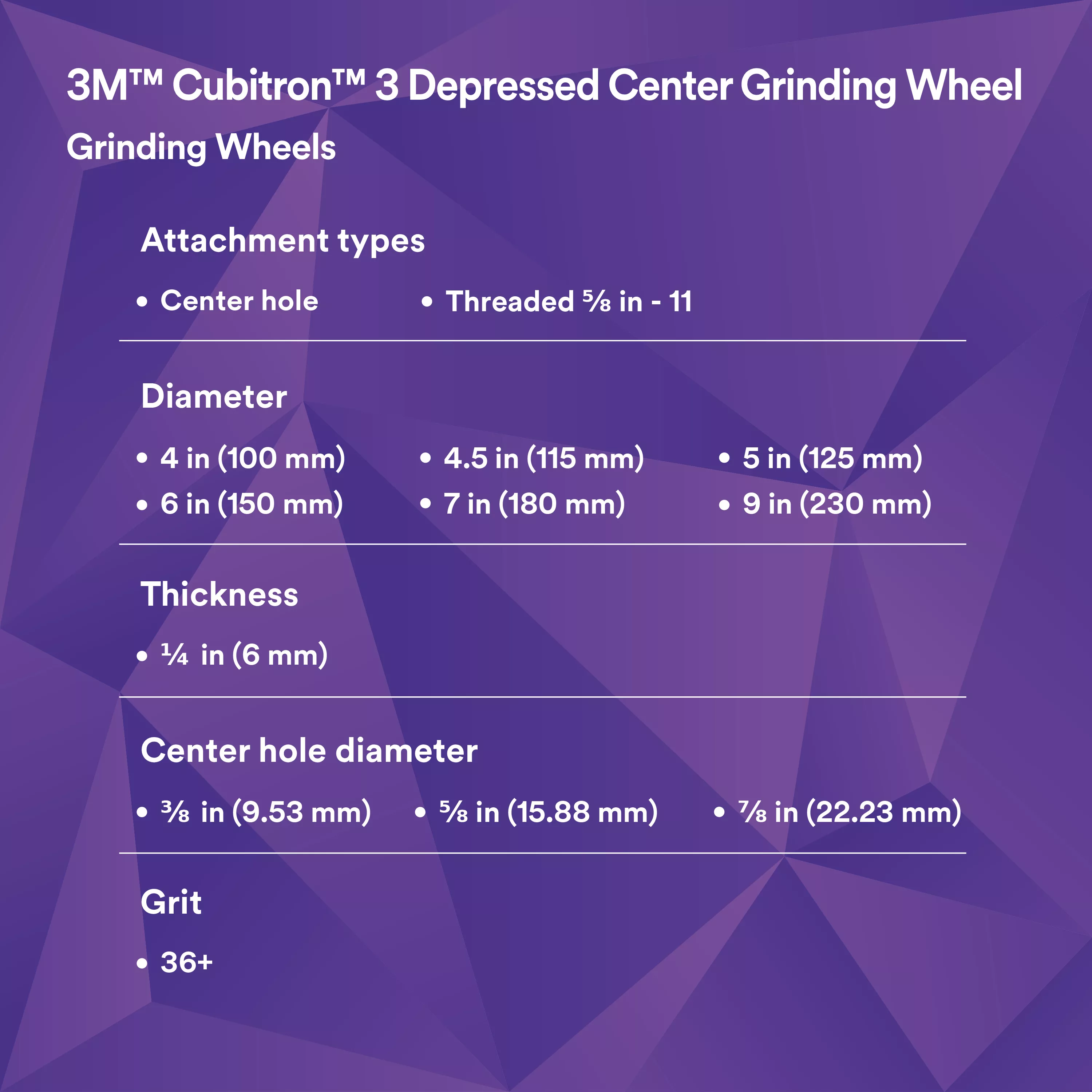 Product Number 90005 | 3M™ Cubitron™ 3 Depressed Center Grinding Wheel