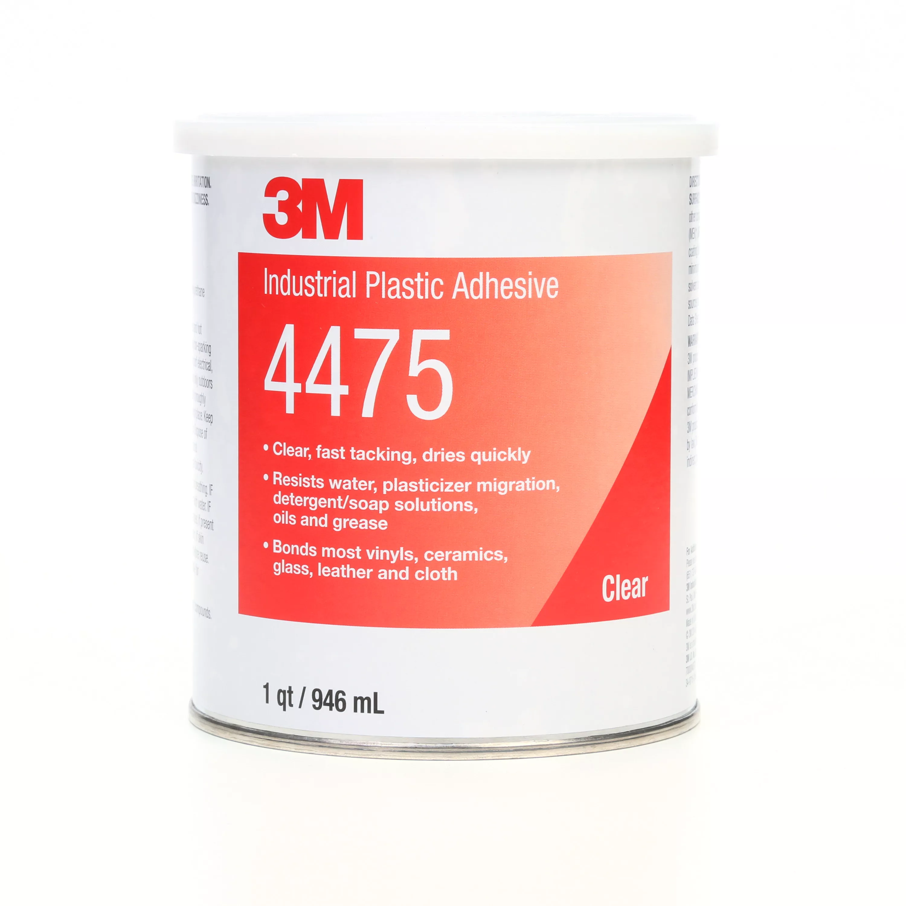 3M™ Industrial Plastic Adhesive 4475, Clear, 1 Quart, 12 Can/Case