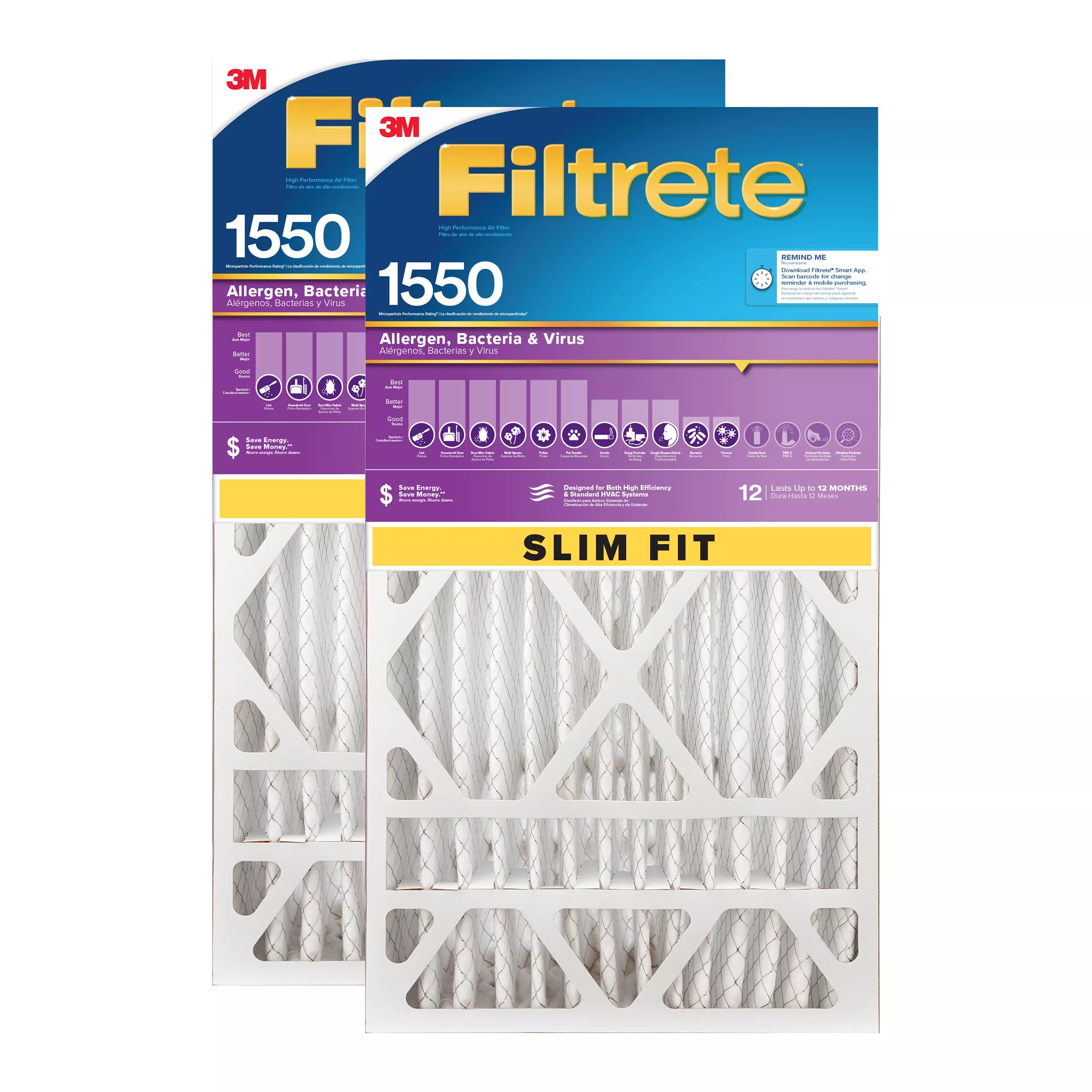 Filtrete™ High Performance Air Filter 1550 MPR NDP01-4S2PK-1E, 16 in x 25 in x 4 in (40.6 cm x 63.5 cm x 10.1 cm)