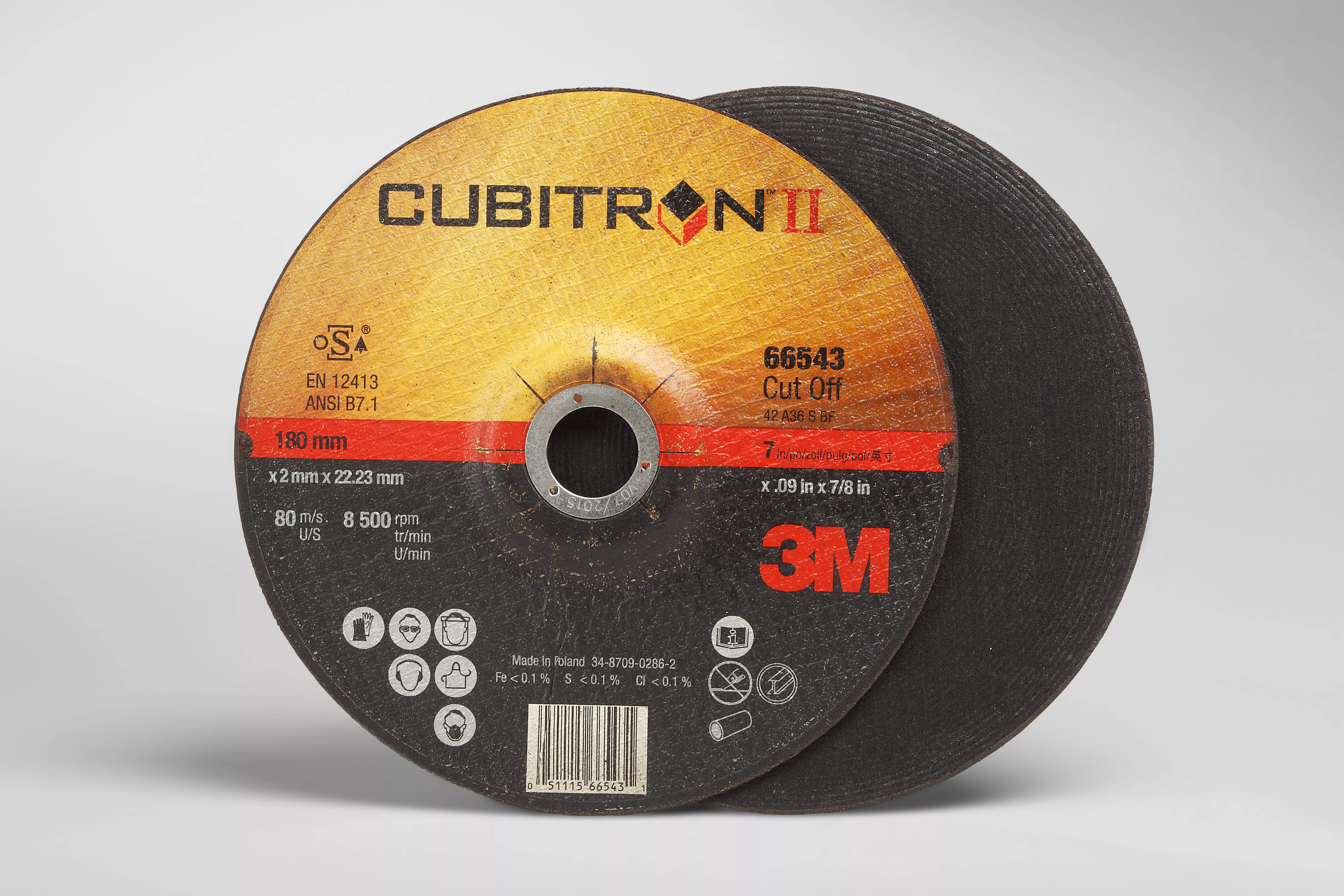 3M™ Cubitron™ II Cut-Off Wheel, 66543, T27, 7 in x .09 in x 7/8 in,
25/Carton, 50 ea/Case