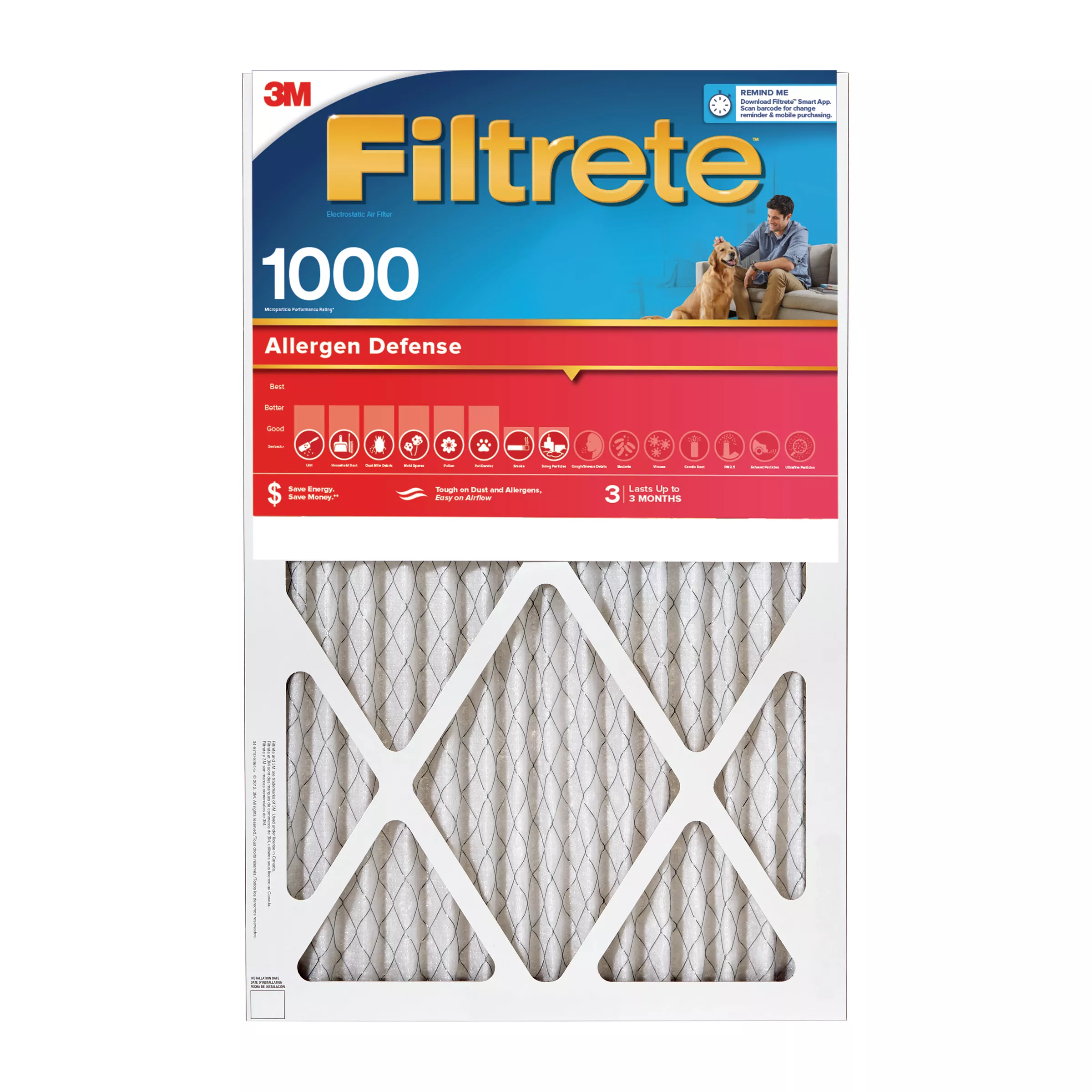 Filtrete™ Allergen Defense Air Filter, 1000 MPR, 9829-4, 17.5 in x 23.5 in x 1 in (44,4 cm x 59,6 cm x 2,5 cm)