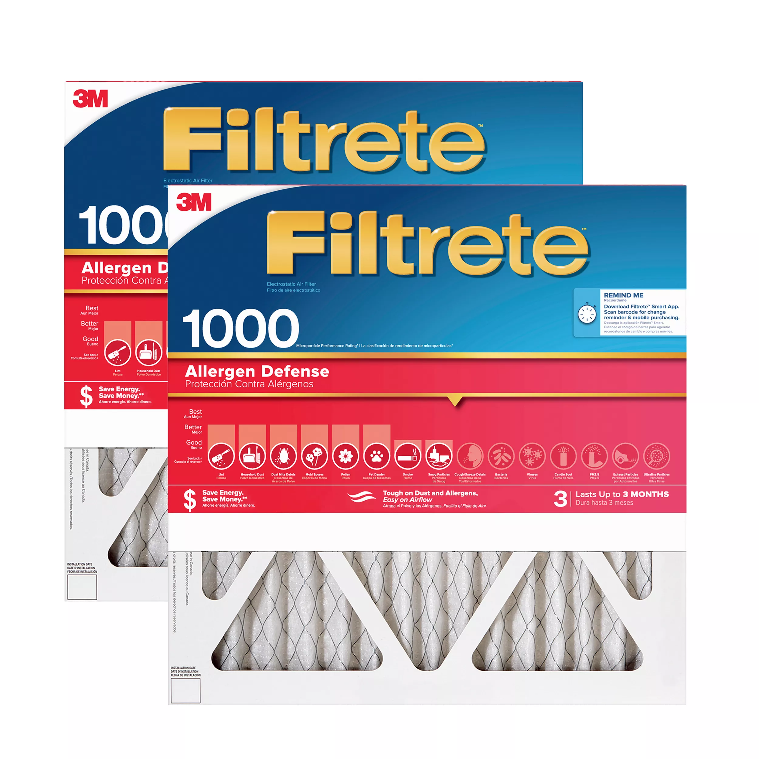 Filtrete™ Allergen Defense Air Filter, 1000 MPR, 9823-2PK-HDW, 14 in x
24 in x 1 in (35,5 cm x 60,9 cm x 2,5 cm)