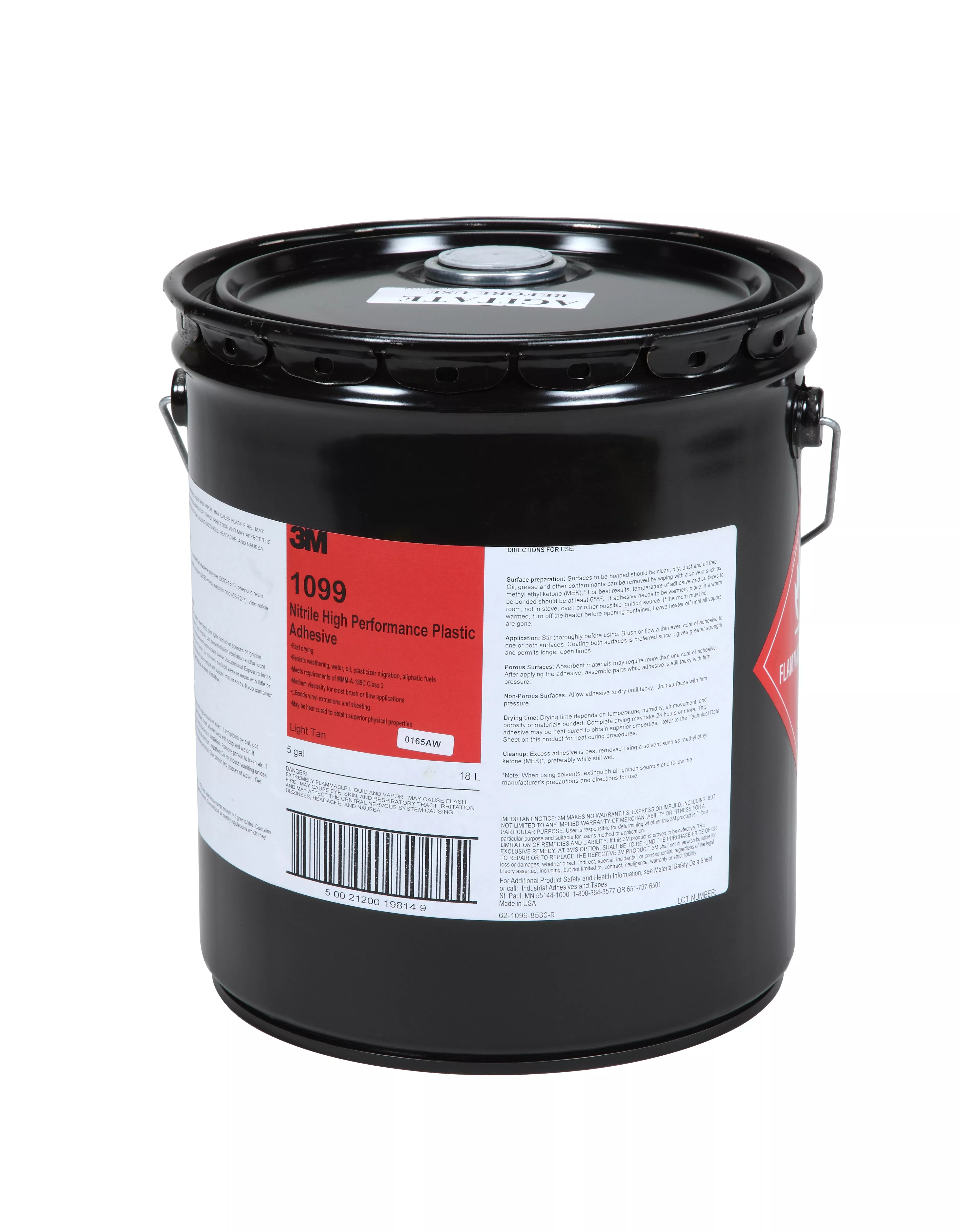 3M™ Nitrile High Performance Plastic Adhesive 1099L, Tan, 5 Gallon Pour
Spout (Pail), 1 Can/Drum