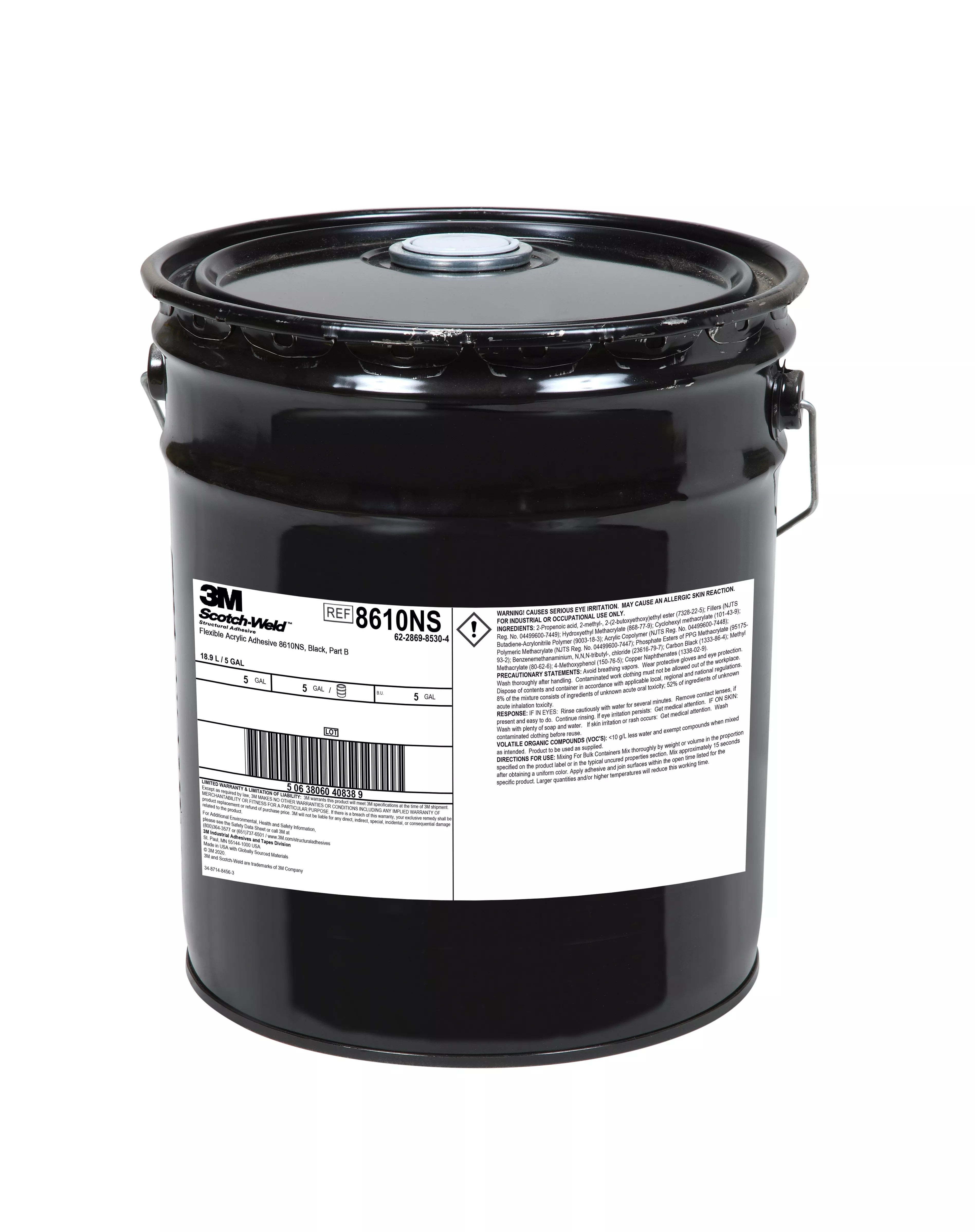 3M™ Scotch-Weld™ Flexible Acrylic Adhesive 8610NS, Black, Part B, 5
Gallon (Pail), Drum