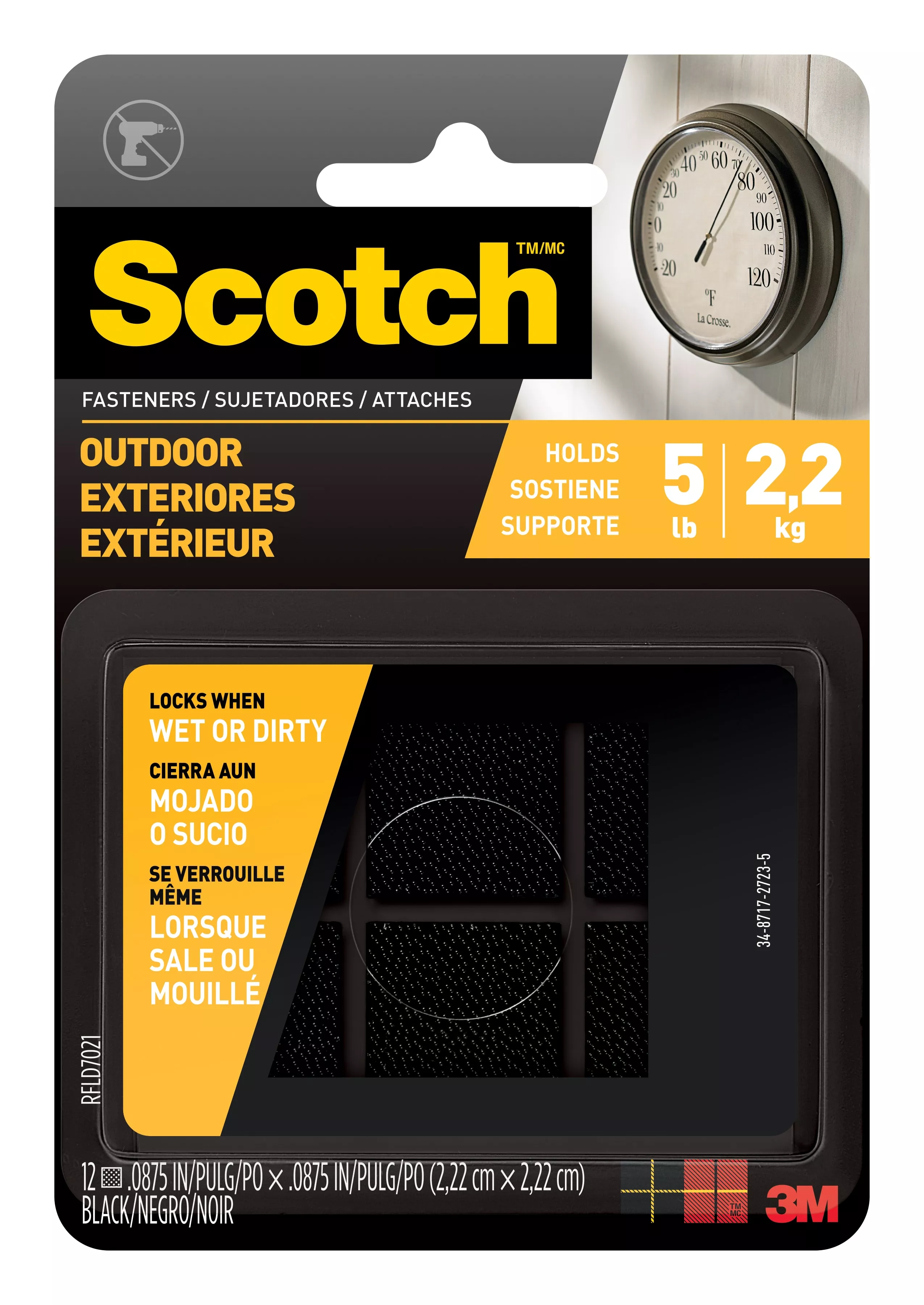 Scotch™ Outdoor Fastener RFLD7021, 7/8 in x 7/8 in (22,2 mm x 22,2 mm),
Black 6 Sets of Squares