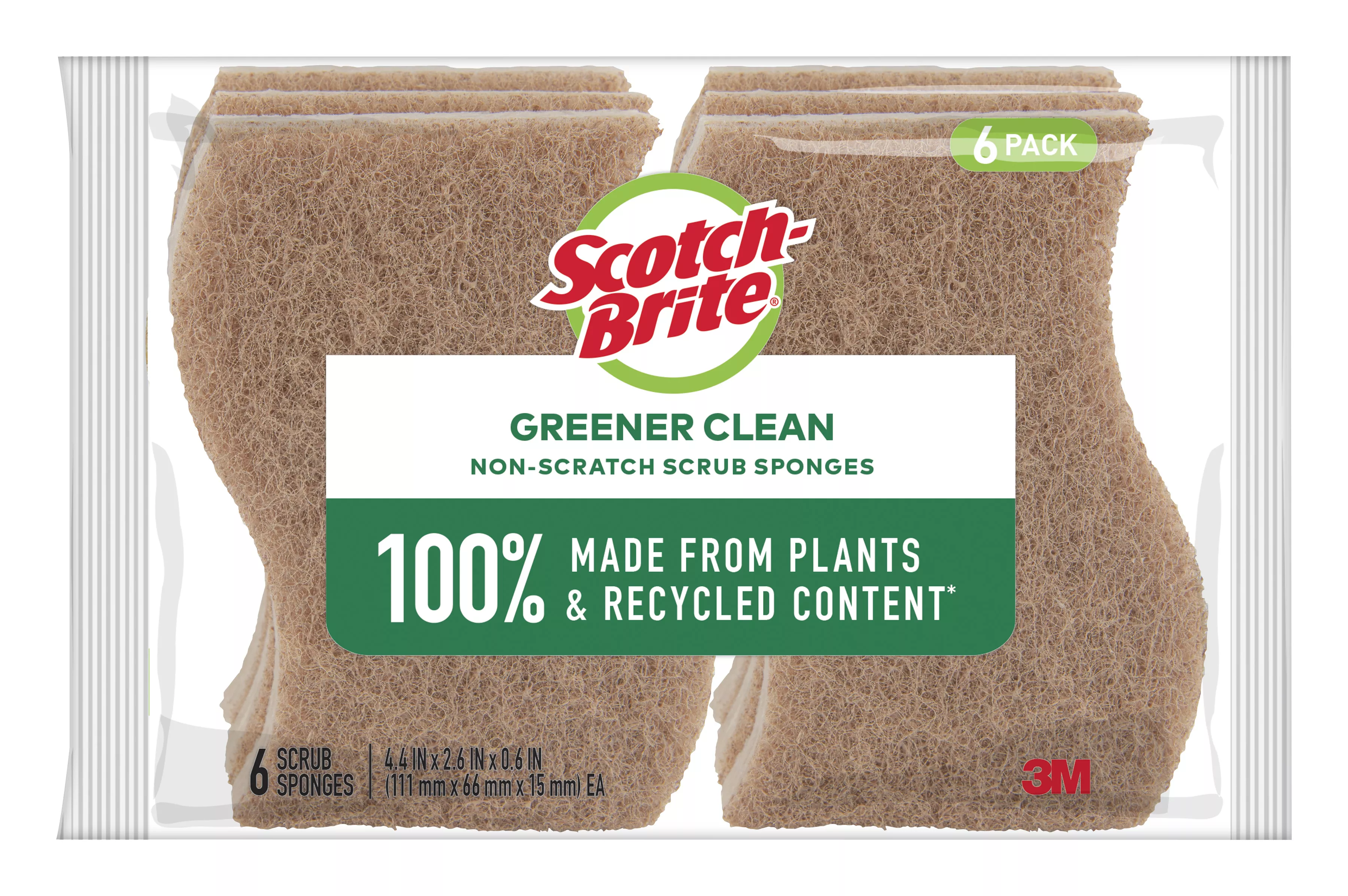 Scotch-Brite® Greener Clean Non-Scratch Scrub Sponge 97036, 6/6