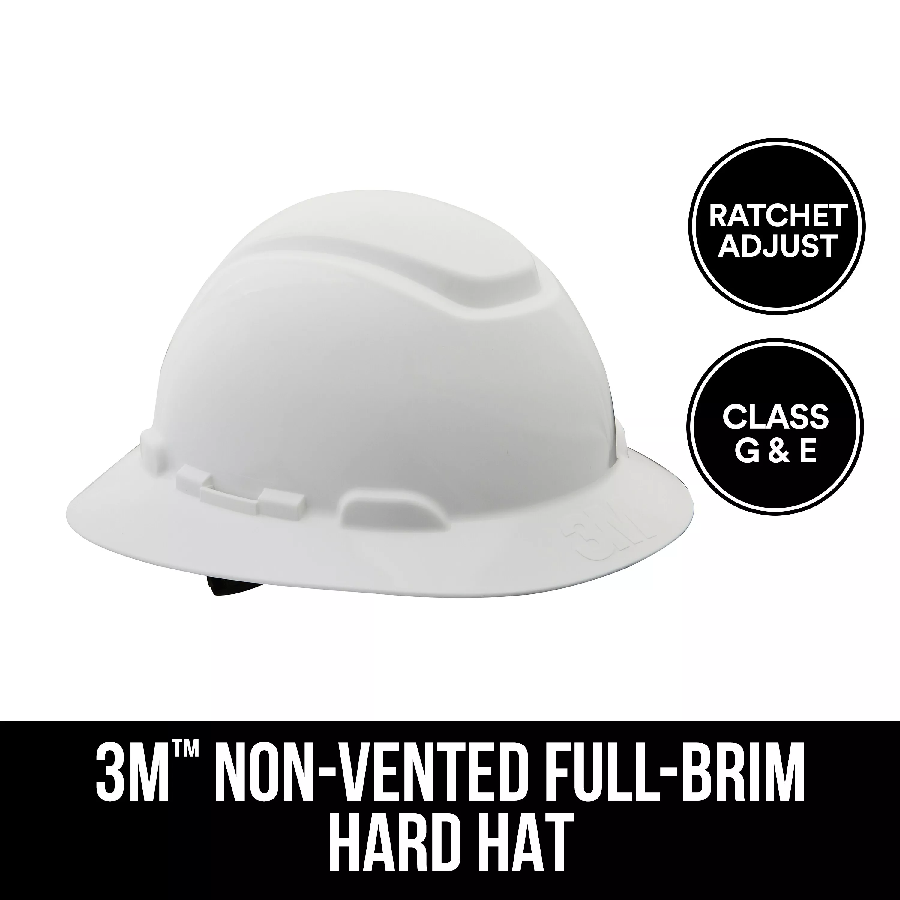 3M™ Full-Brim Non-Vented Hard Hat with Ratchet Adjustment,
CHH-FB-R-W6-PS, 6/case