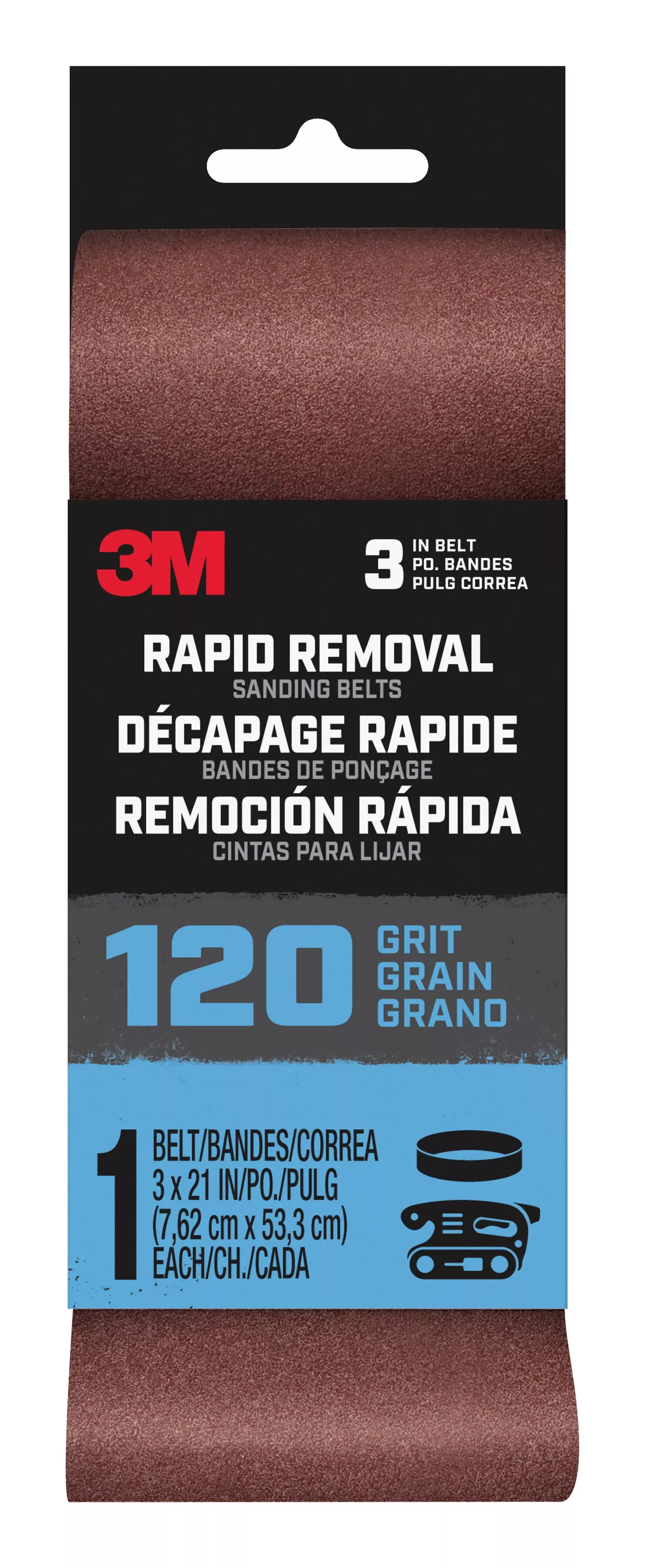 3M™ Rapid Removal 3 x 21 inch Power Sanding Belt, 120 grit,
Belt3x211pk120, 1 pk, 10/case