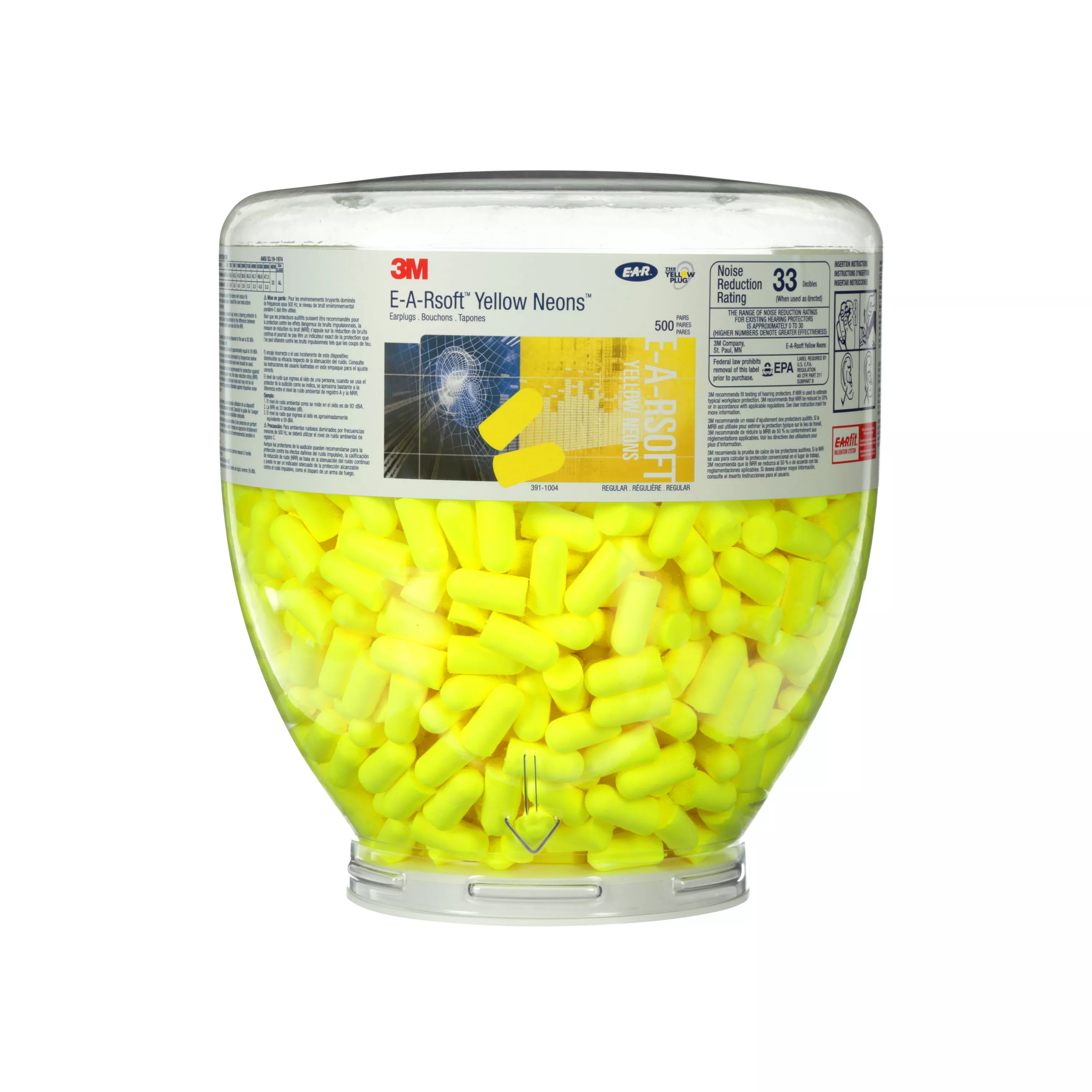3M™ E-A-Rsoft™ Yellow Neons™ One Touch™ Refill Earplugs 391-1004,
Uncorded, Regular Size, 2000 Pair/Case