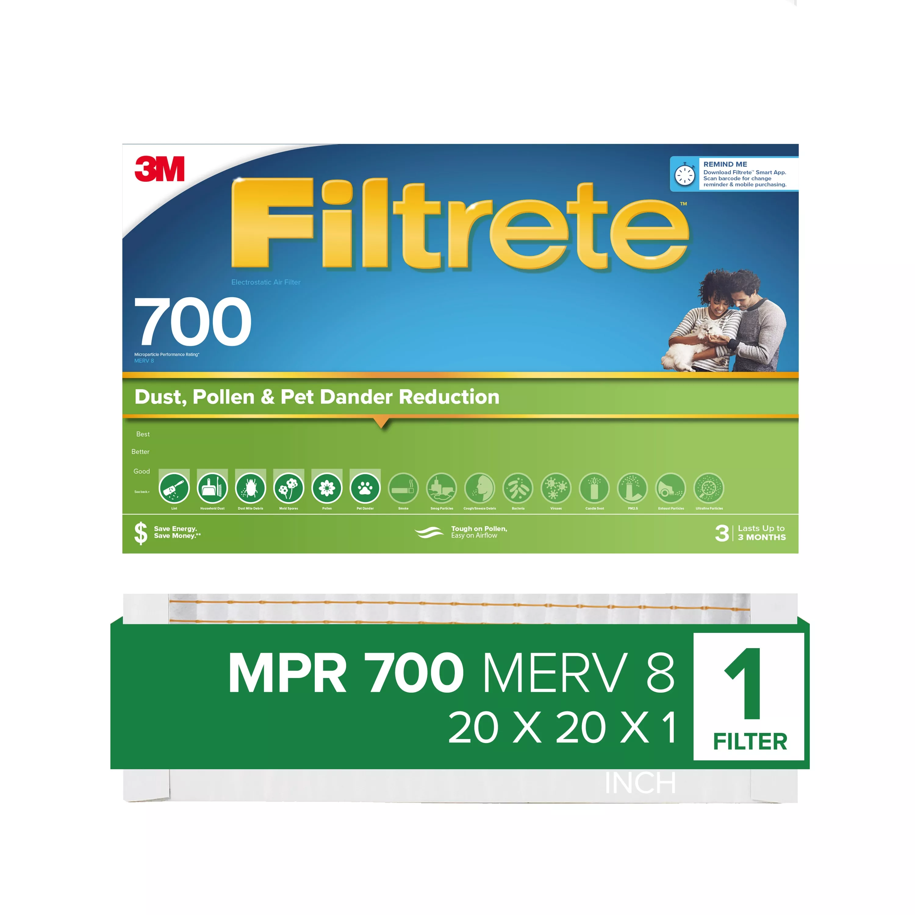 Filtrete™ Electrostatic Air Filter 700 MPR 702-4, 20 in x 20 in x 1 in (50.8 cm x 50.8 cm x 2.5 cm)